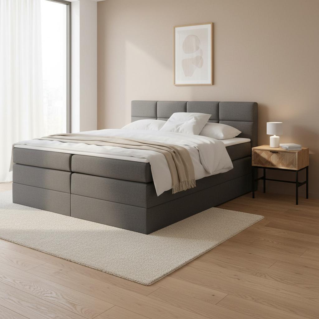 Čalúnená boxspring posteľ Greta, 180x200, tmavosivá - tmavosivá, Modern, drevo/kompozitné drevo (180/200cm) - Bessagi Home