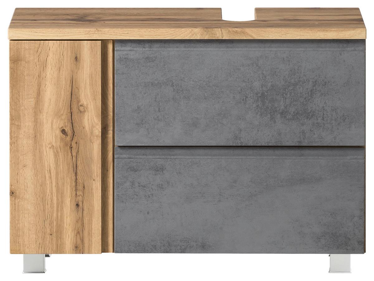 Waschbeckenunterschrank Varese - Eiche Wotan/Hellgrau, MODERN, Holzwerkstoff (85/56/35cm) - Held