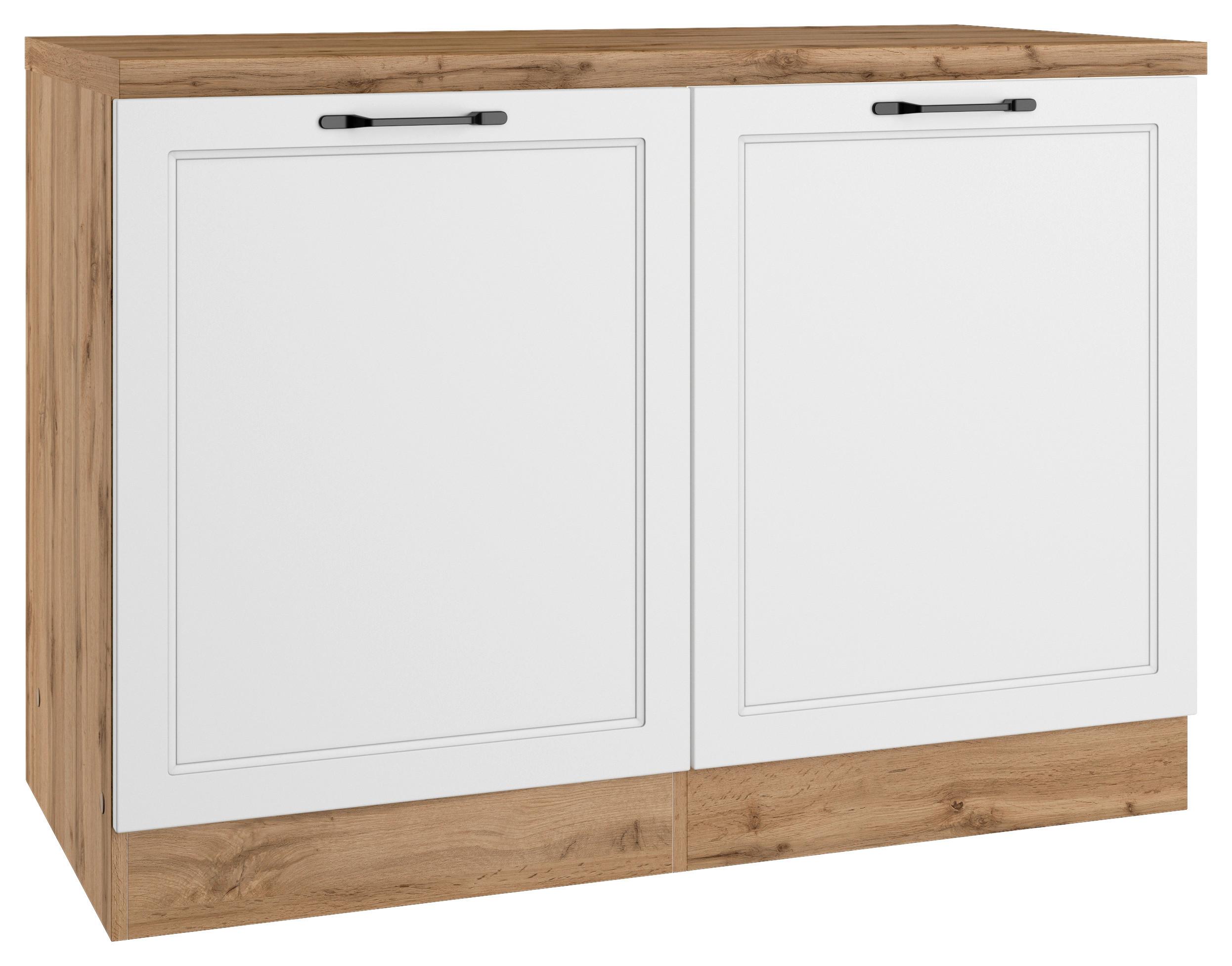 Spülenunterschrank Meran B: 120 cm Weiß/Eiche Dekor - Eiche Wotan/Weiß, LIFESTYLE, Holzwerkstoff (120/86/60cm) - Held