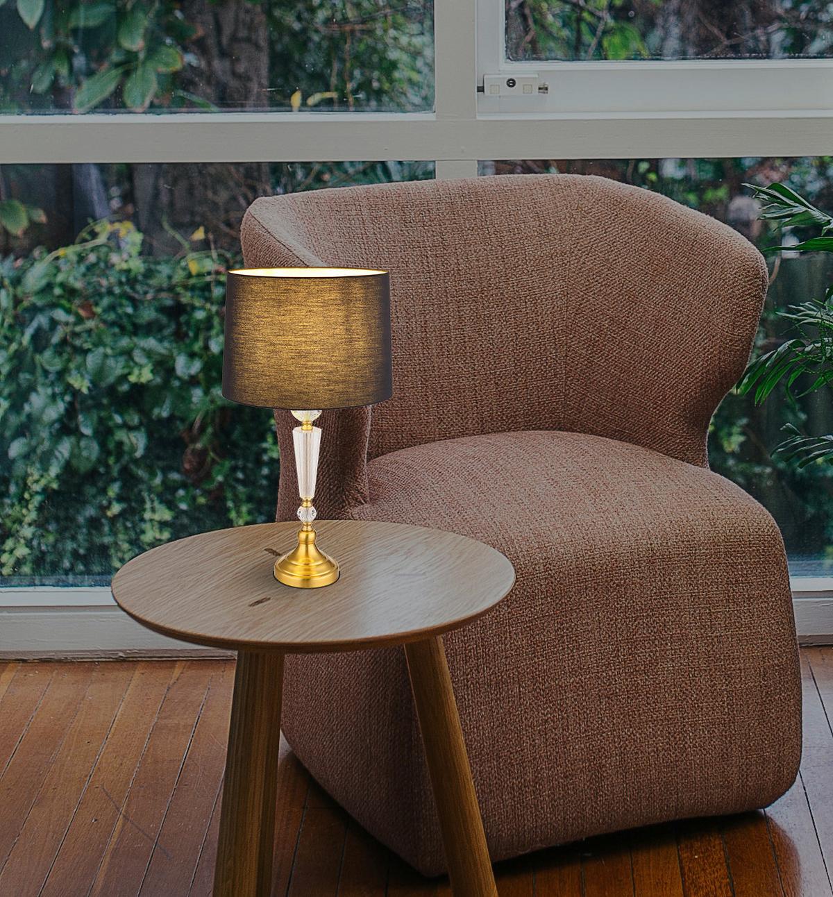 Tischleuchte 24146b - Klar/Messingfarben, KONVENTIONELL, Glas/Textil (35/66cm) - Globo