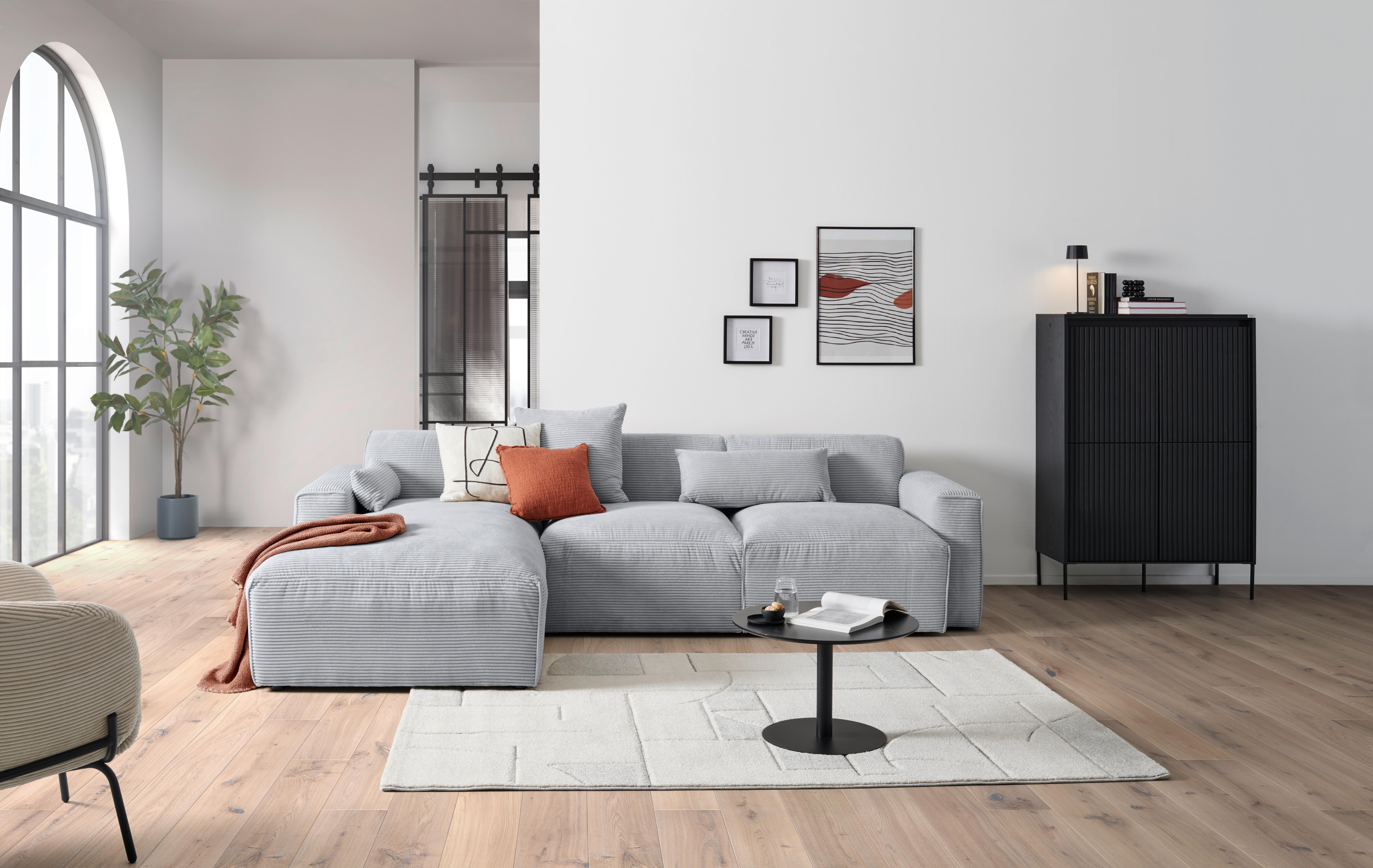 Ecksofa mit Zierkissen Pearl Grau 196x303 cm - Schwarz/Grau, Design, Textil (196/303cm) - Livetastic