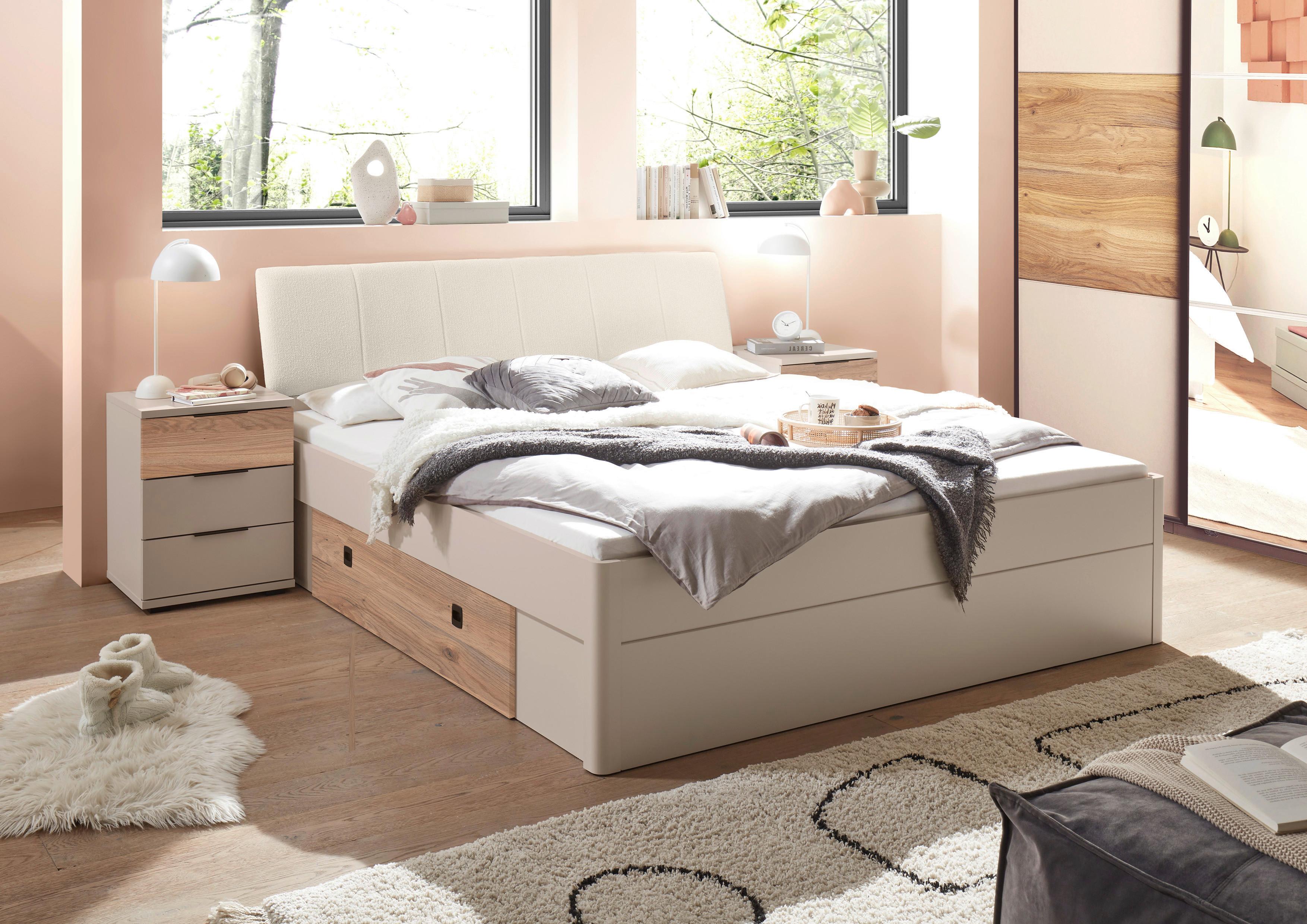 Stauraumbett Tessona Lf: 180x200 cm Kaschmir - Kaschmir/Eichefarben, Trend, Holzwerkstoff/Textil (180/200cm)