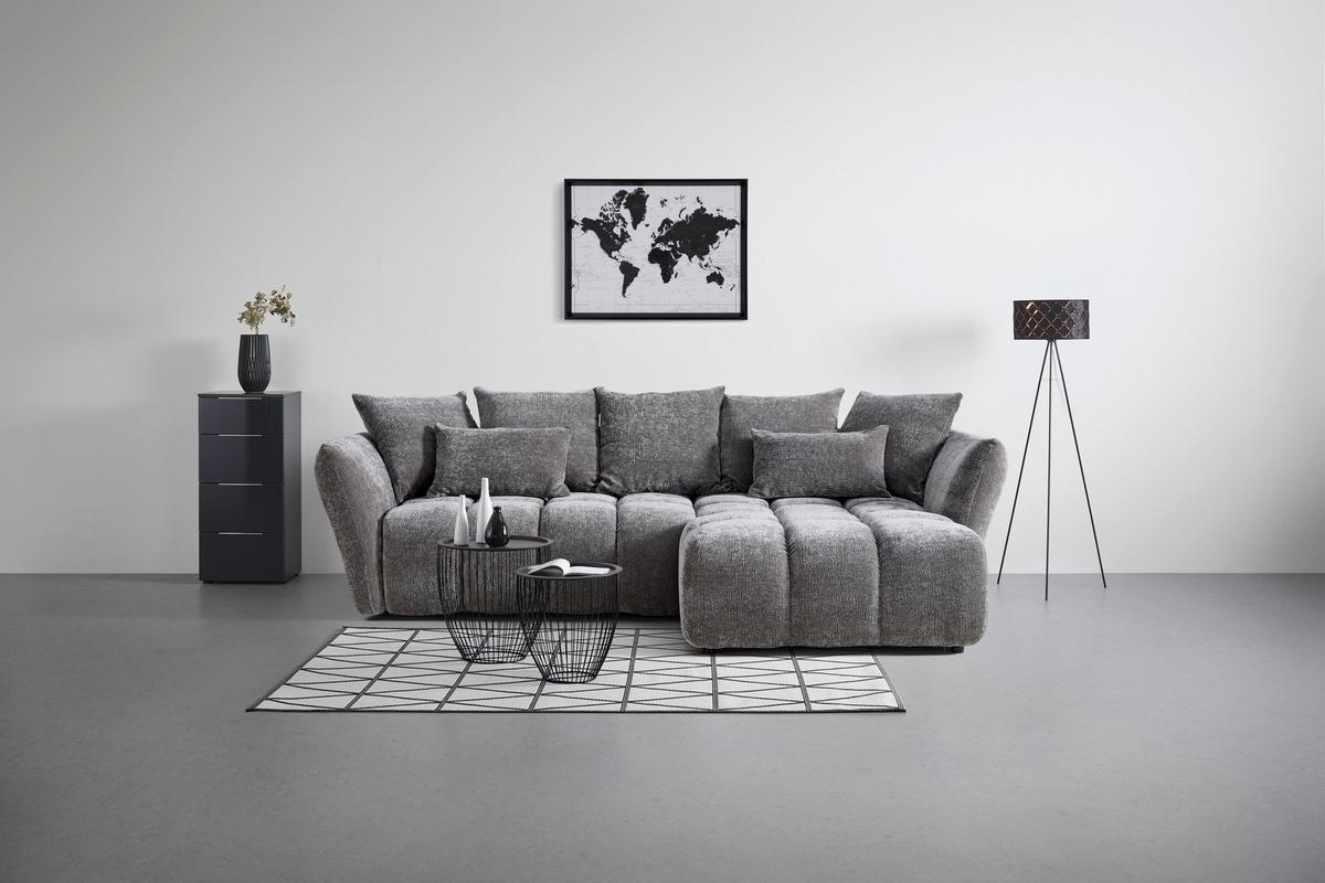 Univerzálna sedačka CAMMELLIO, sivá ženilka, so 7 vankúšmi - čierna/sivá, Modern, textil (296/189cm) - Mömax