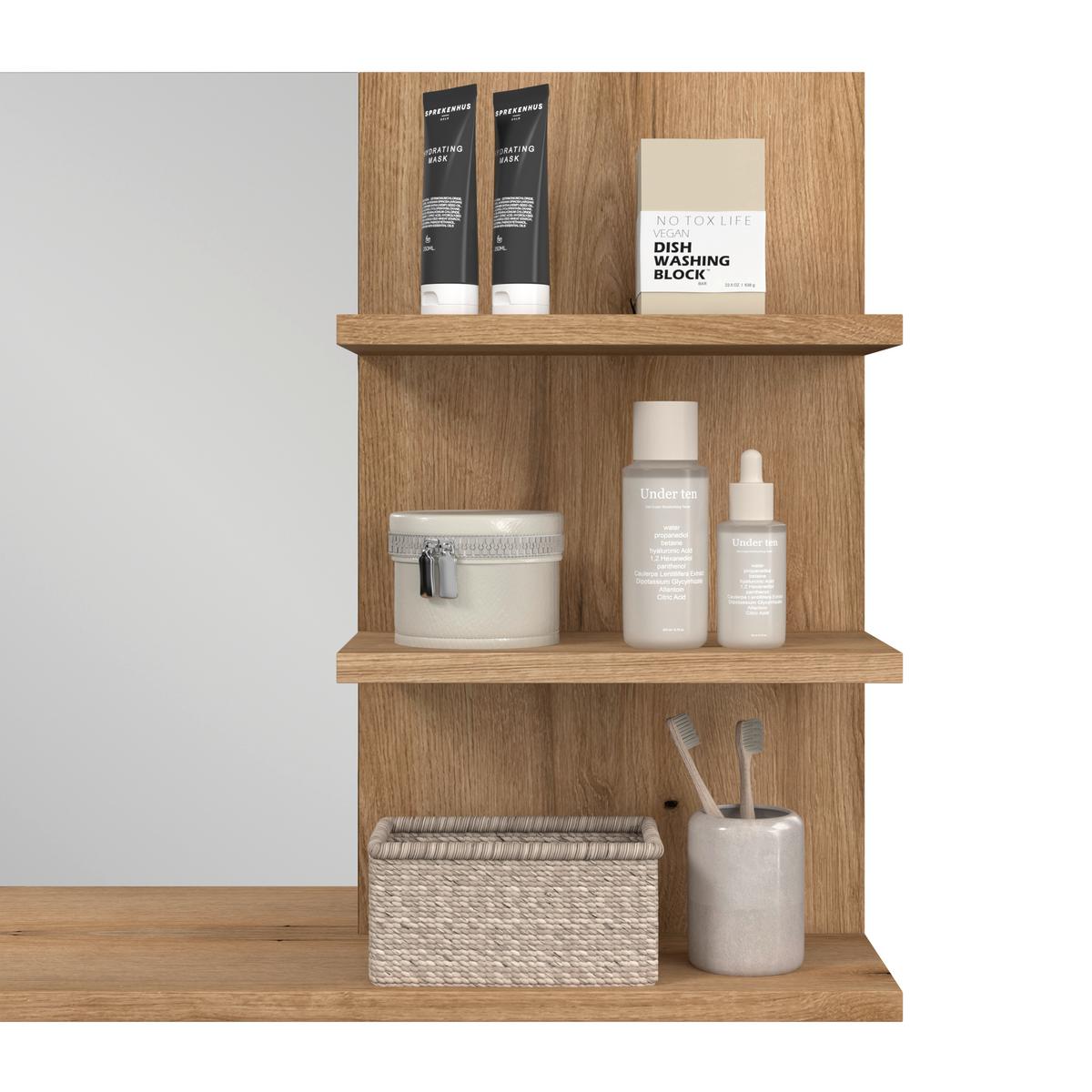 Badezimmerspiegel Cotia BxHxT: 135x70x20 cm, mit Ablagen - Eichefarben/Anthrazit, MODERN, Glas/Holzwerkstoff (135/70/20cm) - James Wood