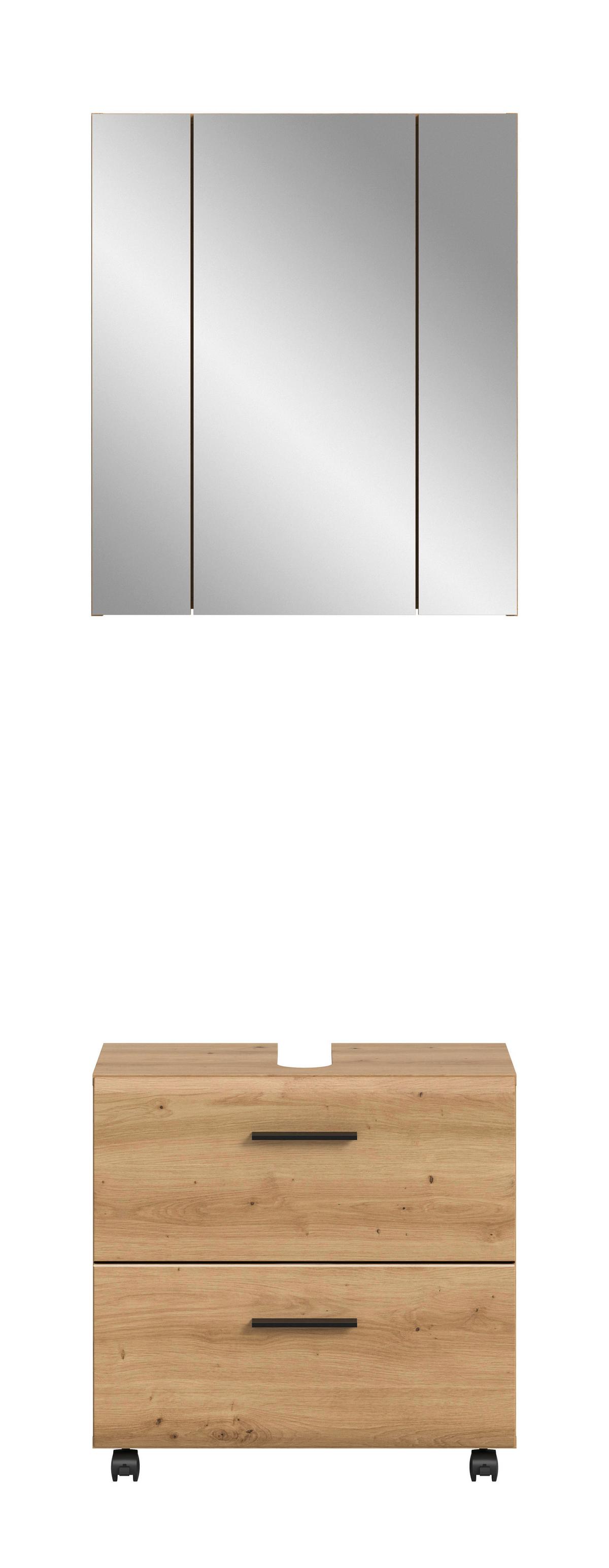 Badezimmer Ice Eiche Artisan Dekor B: 60cm - Schwarz/Eiche Artisan, Trend, Glas/Holzwerkstoff (60cm) - MID.YOU