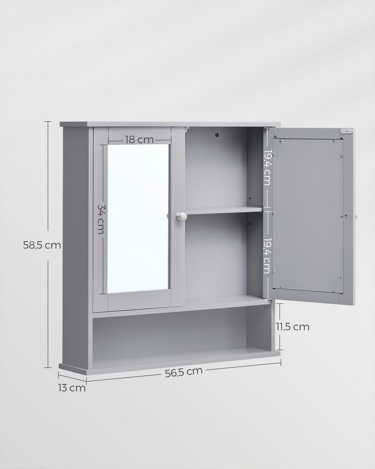 Spiegelschrank Mirror Cabinet - Grau, MODERN, Glas/Holzwerkstoff (56,5/58,5/13cm) - MID.YOU