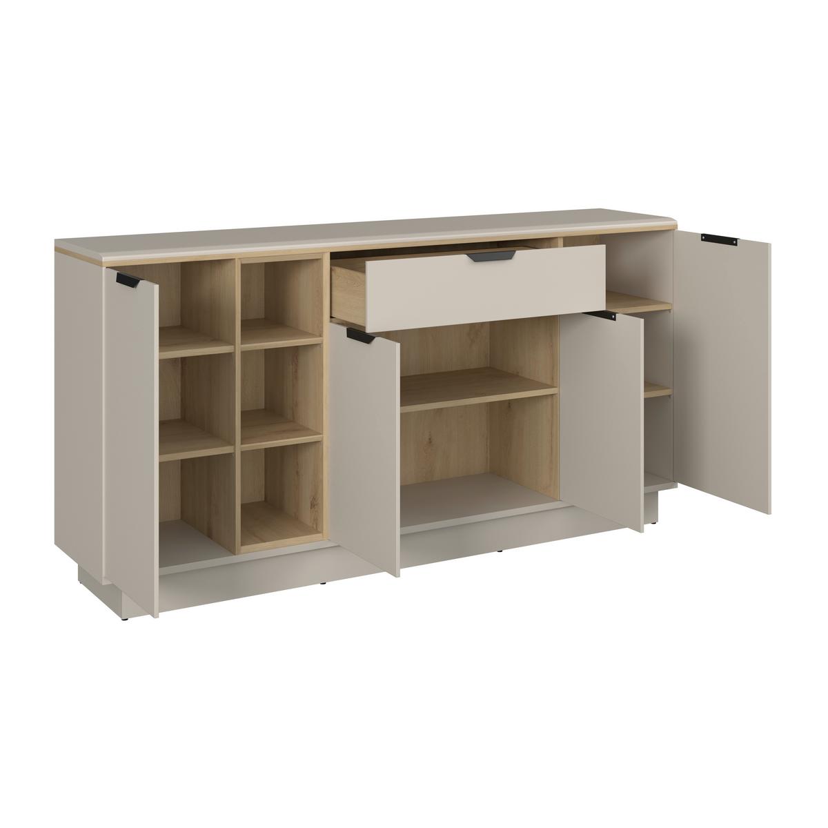 Sideboard Darius Eiche Artisan/Kashmir,B:171cm - Kaschmir/Schwarz, Trend, Holzwerkstoff (171,4/87,4/37cm)