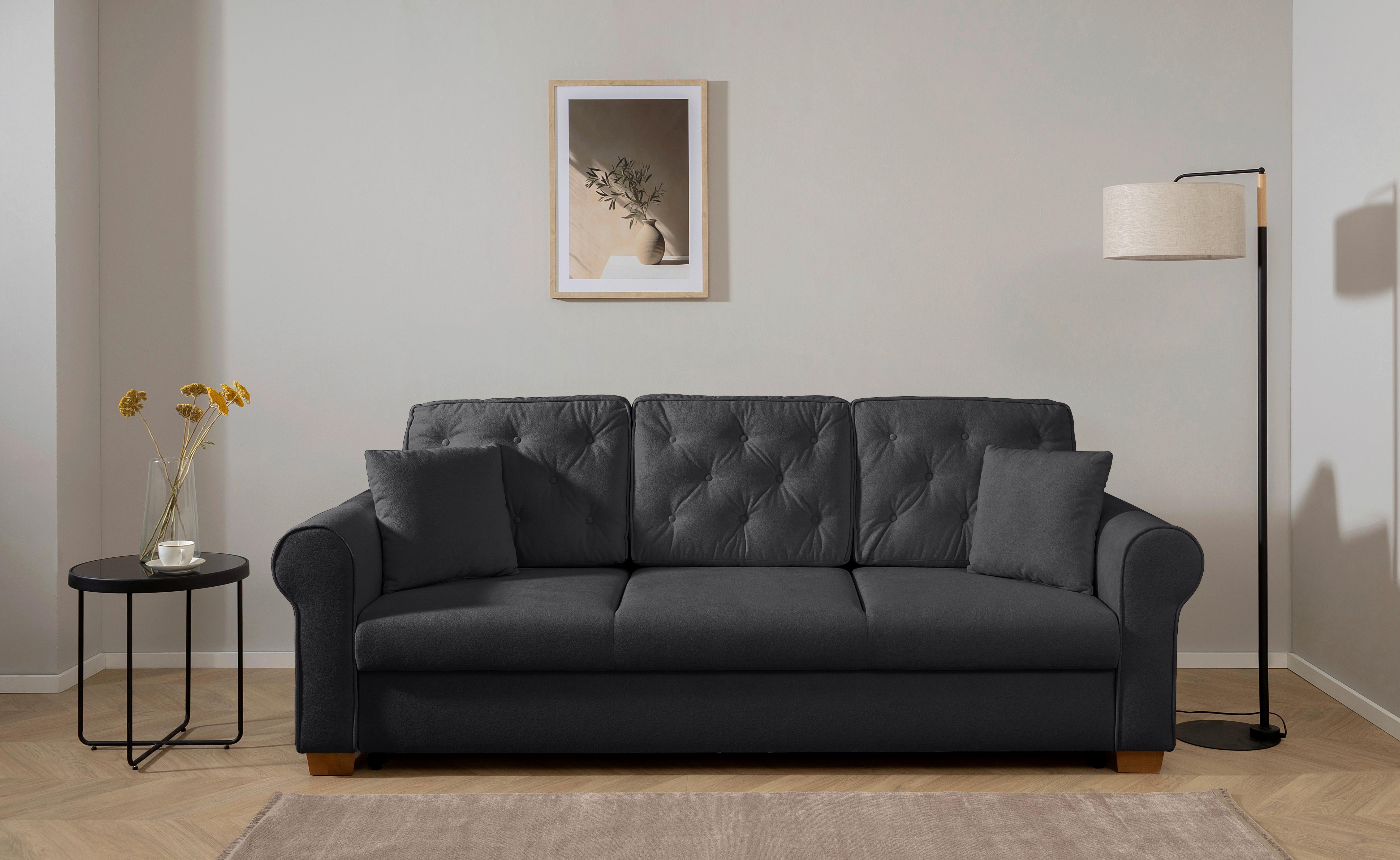 Schlafsofa Arles, Anthrazit 75 B: 240 Cm - Anthrazit/Buchefarben, Design, Textil (240/94/98cm) - MID.YOU