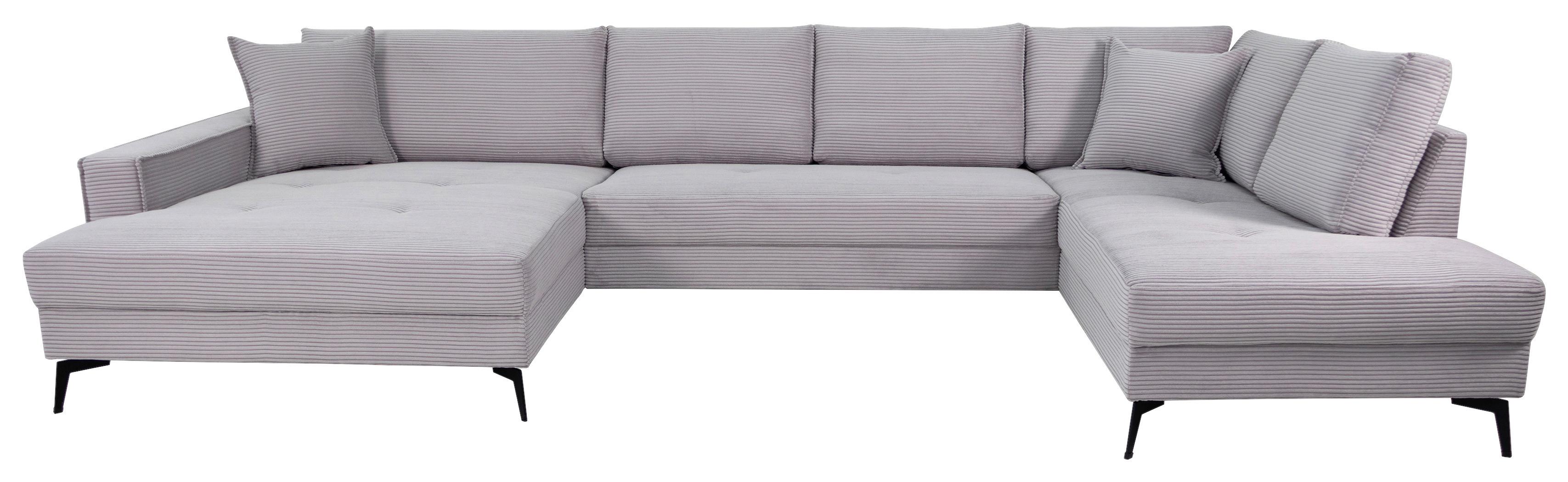 Wohnlandschaft Zero Grau U-Form 195x362x173cm - Hellgrau/Schwarz, Trend, Textil (173/362/195cm)