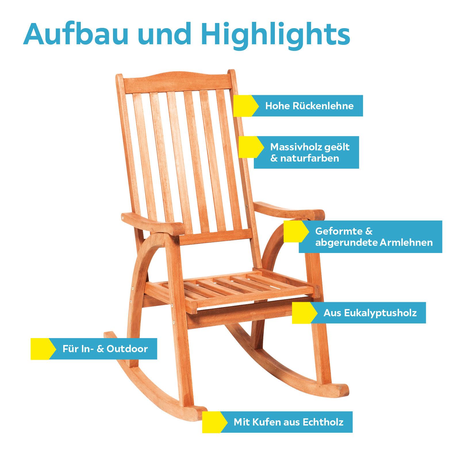 Gartenschaukelstuhl aus Eukalyptusholz mit Armlehnen und hoher Lehne