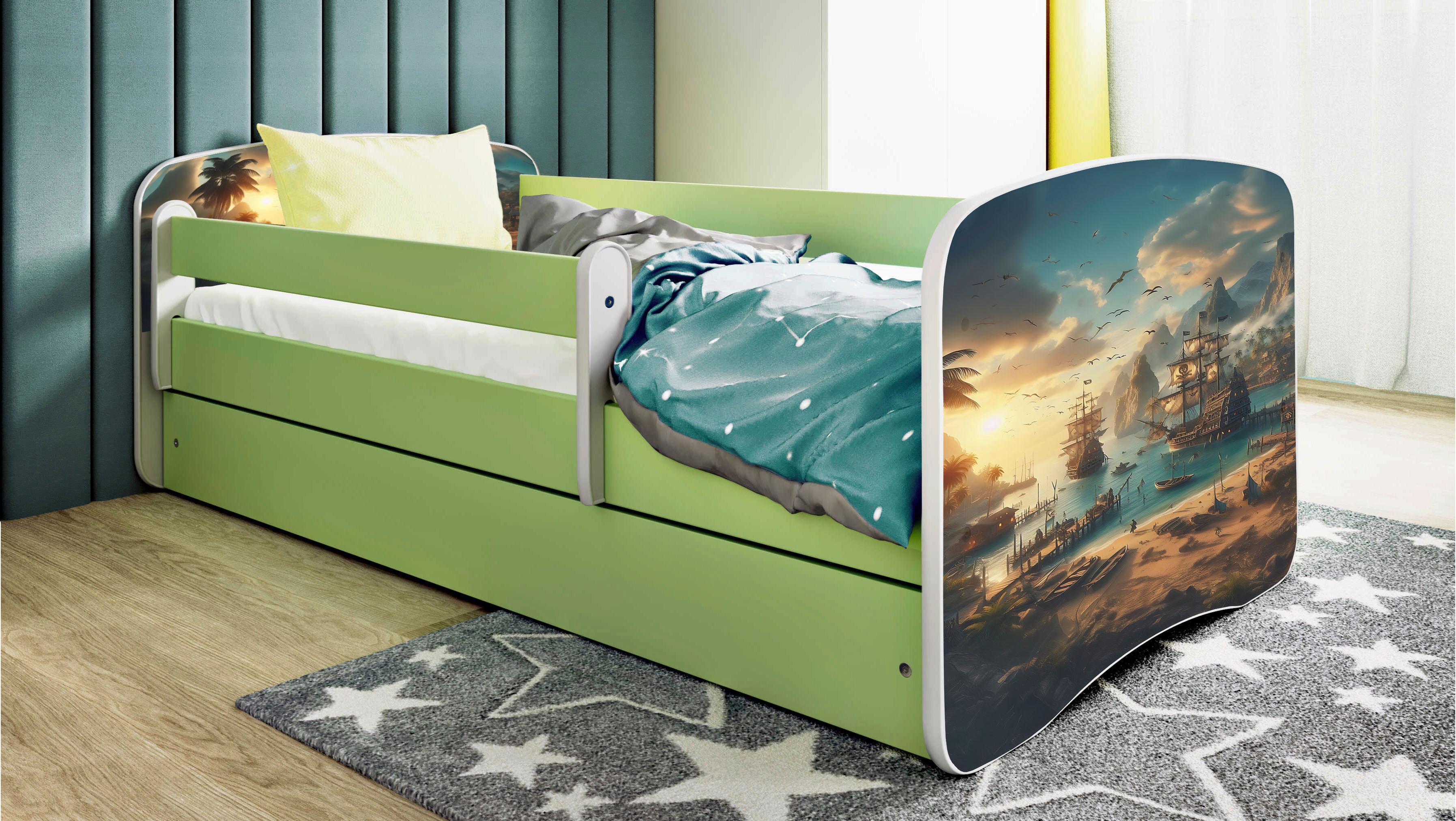 Kinder-/Juniorbett Babydreams Grün/Weiß B: 80cm - Birkefarben/Weiß, MODERN, Holz/Holzwerkstoff (80/160cm) - MID.YOU