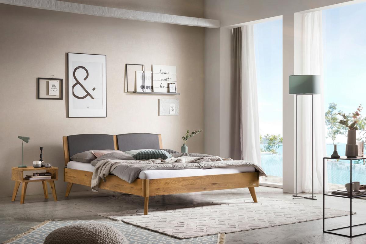 Bett Mareto, Wildeiche 140x200 Cm - Wildeiche/Dunkelgrau, KONVENTIONELL, Holz/Textil (140/200cm) - Hasena