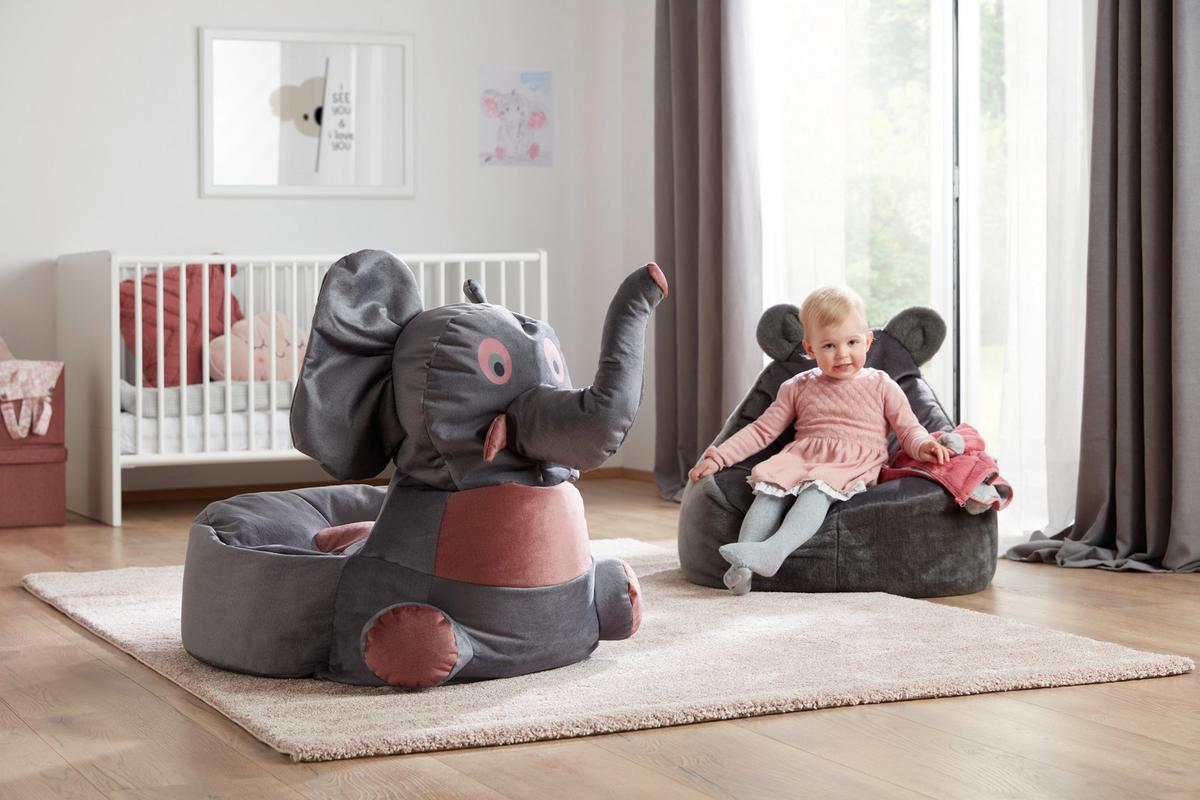 Dětský sedací vak ELEPHANT - šedá/růžová, textil (55/80/75cm) - Modern Living