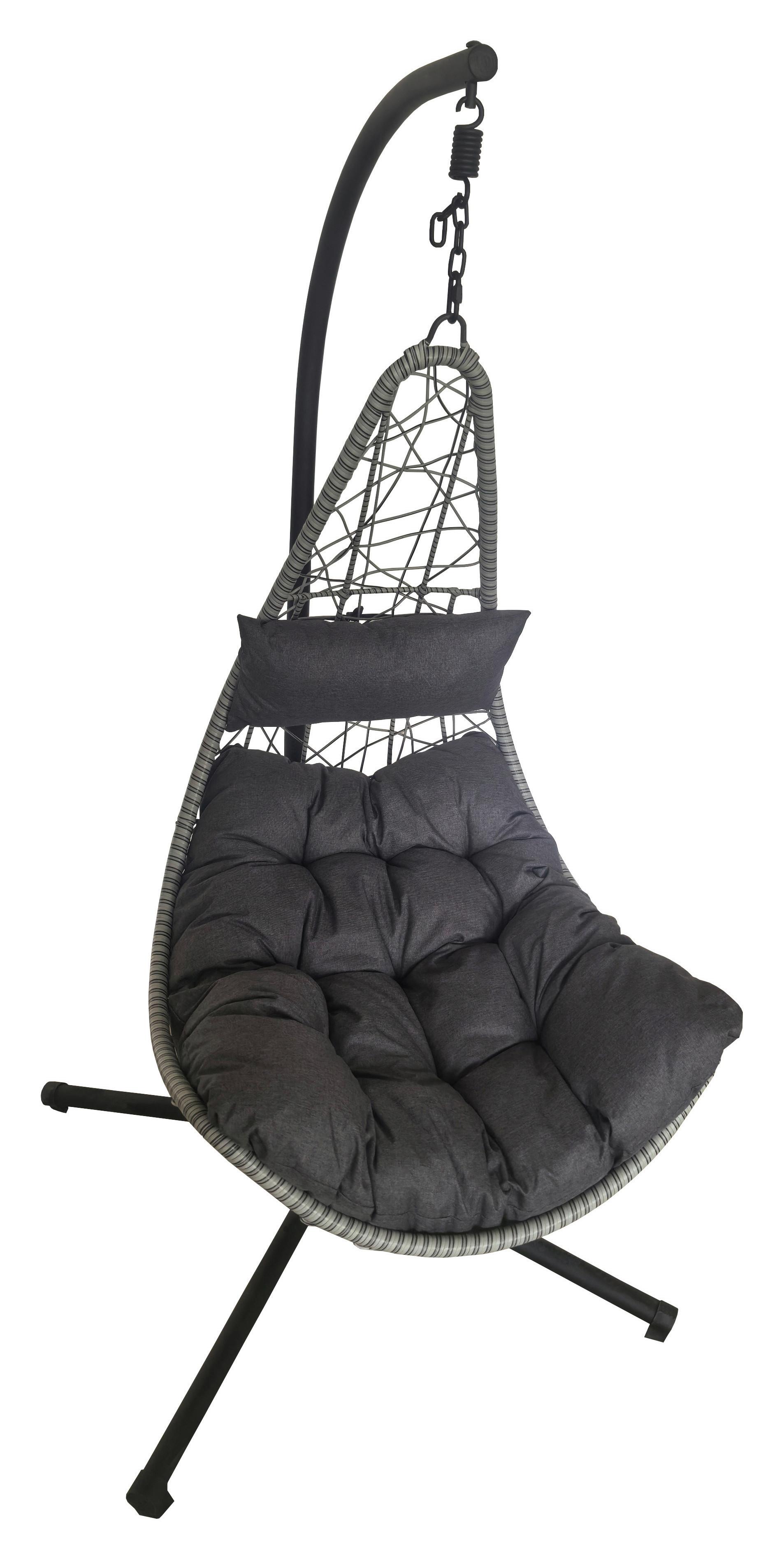 Hängesessel Tonga - Dunkelgrau/Anthrazit, MODERN, Kunststoff/Metall (95/95/195cm) - Beldano