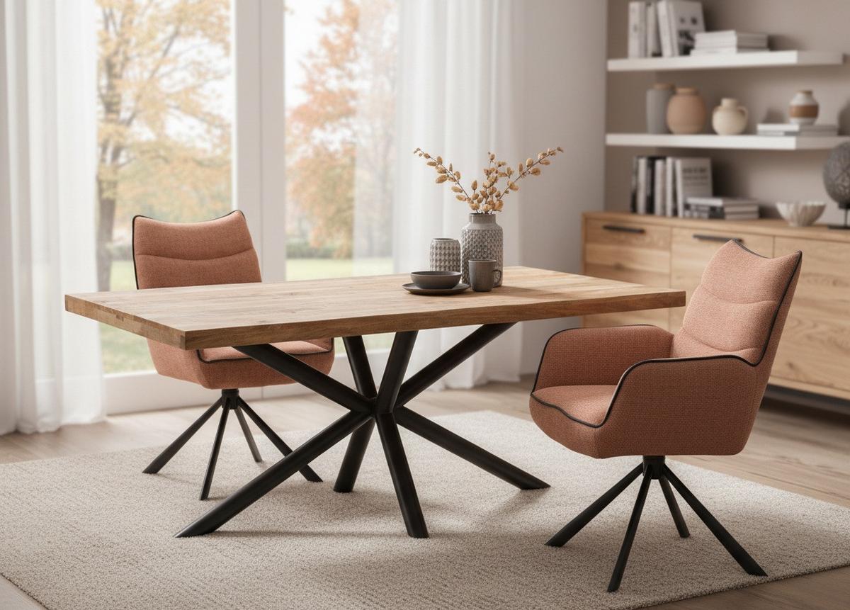 Armlehnstuhl Elodie Rostfarben Sitzfl. 180° Drehbar, B: 60 Cm - Rostfarben/Schwarz, KONVENTIONELL, Textil/Metall (60/92/67cm) - MID.YOU