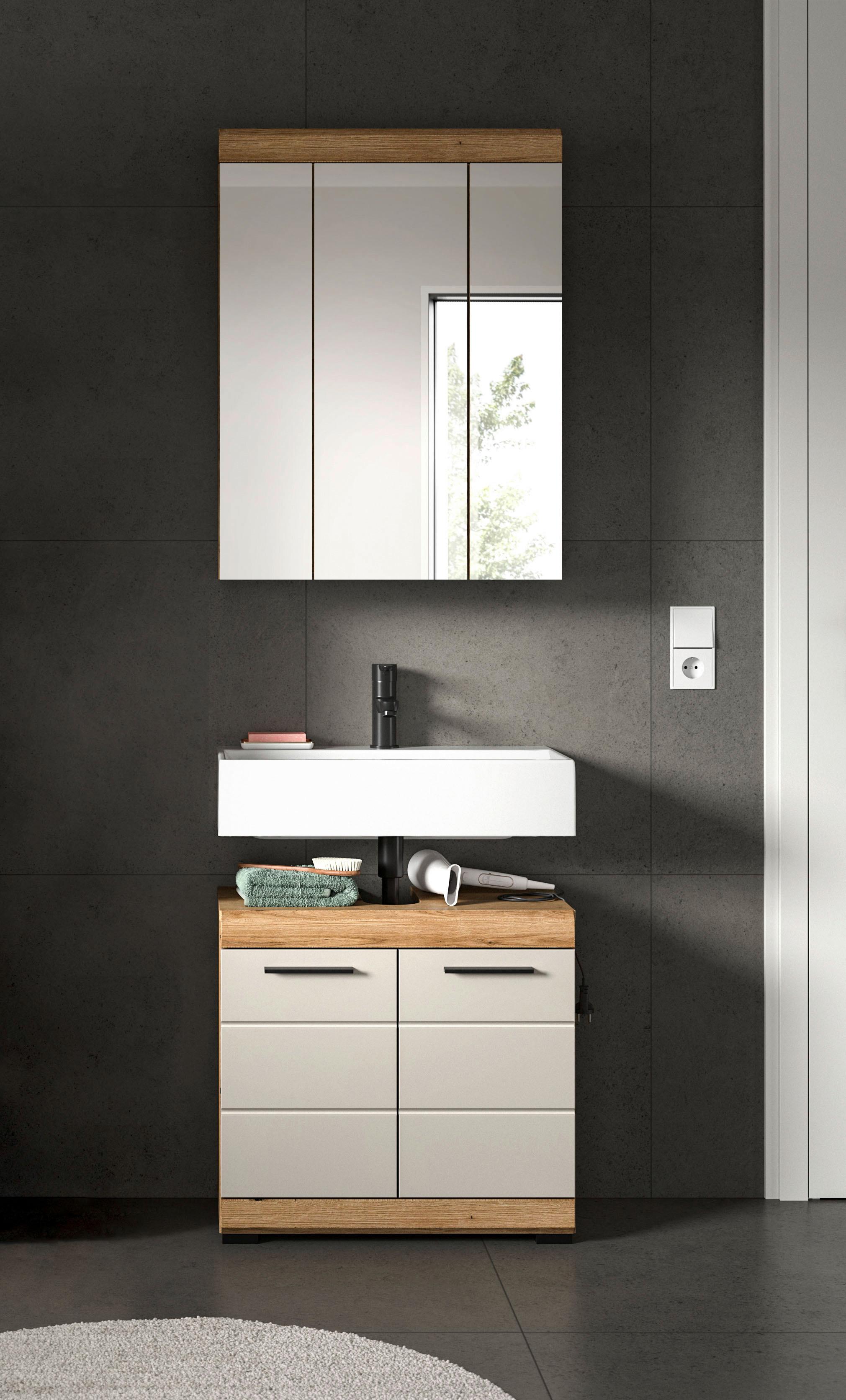Badezimmer Scout Kaschmir/Naturfarben B: 60 cm - Kaschmir/Schwarz, MODERN, Glas/Holzwerkstoff (60cm) - MID.YOU