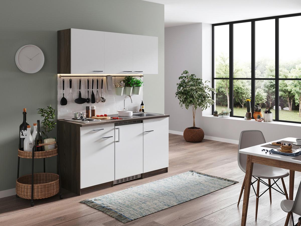 Miniküche Oliver Singleküche 150 cm - Eichefarben/Weiß, Basics, Holzwerkstoff (150cm) - Respekta