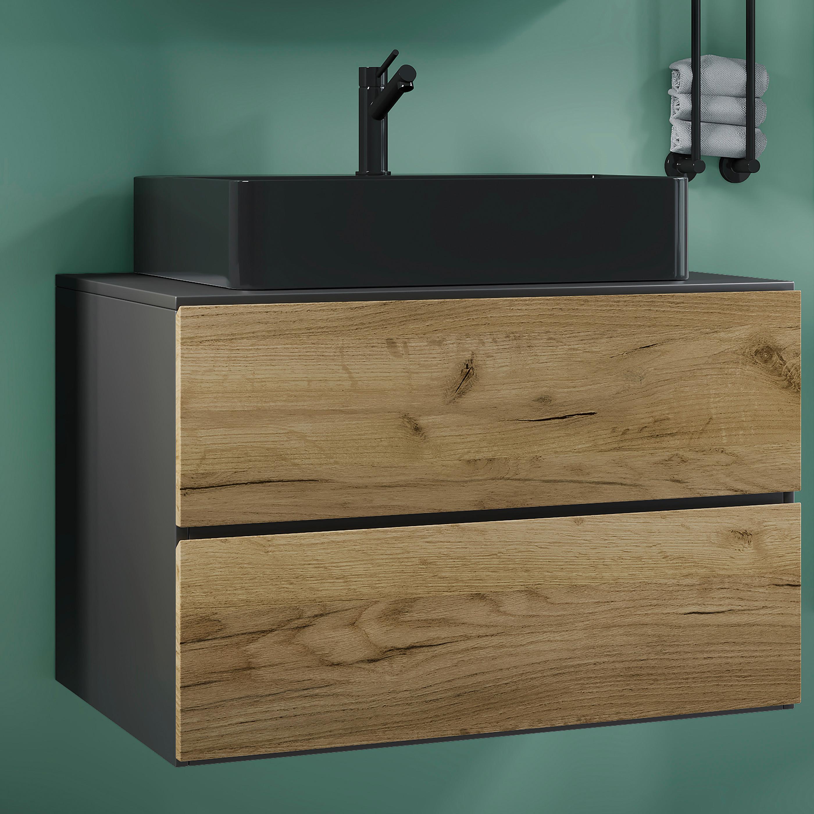 Waschtischkombi Lendas Bl S - Honigeiche/Anthrazit, MODERN, Keramik/Holzwerkstoff (81cm) - MID.YOU