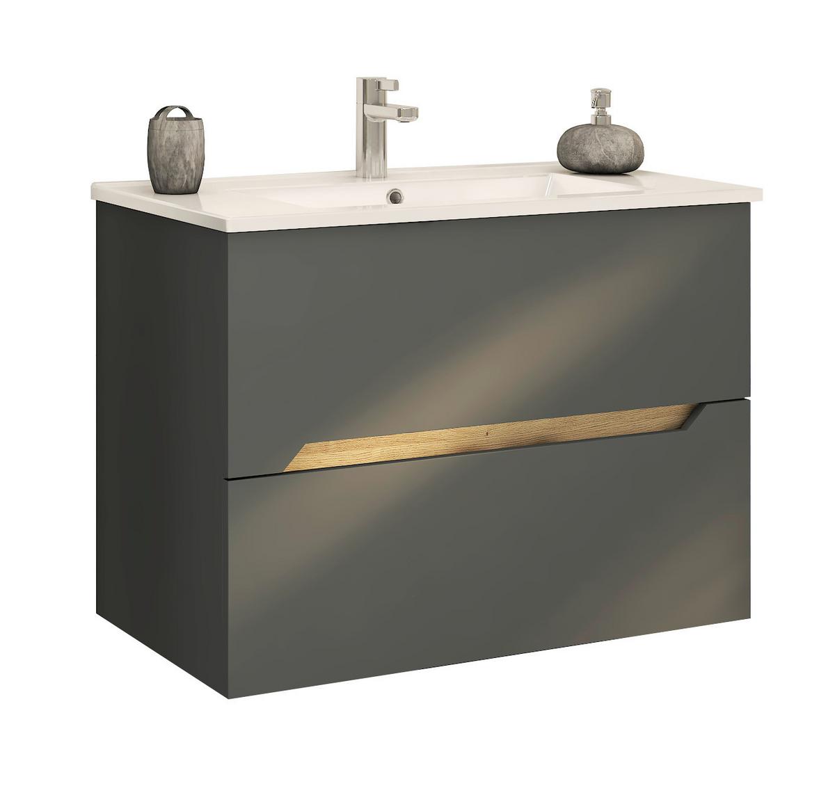 Waschtischkombi Capri Graphitfarben B: 85 Cm - Graphitfarben/Weiß, MODERN, Keramik/Holzwerkstoff (85/63/45cm) - Stylife