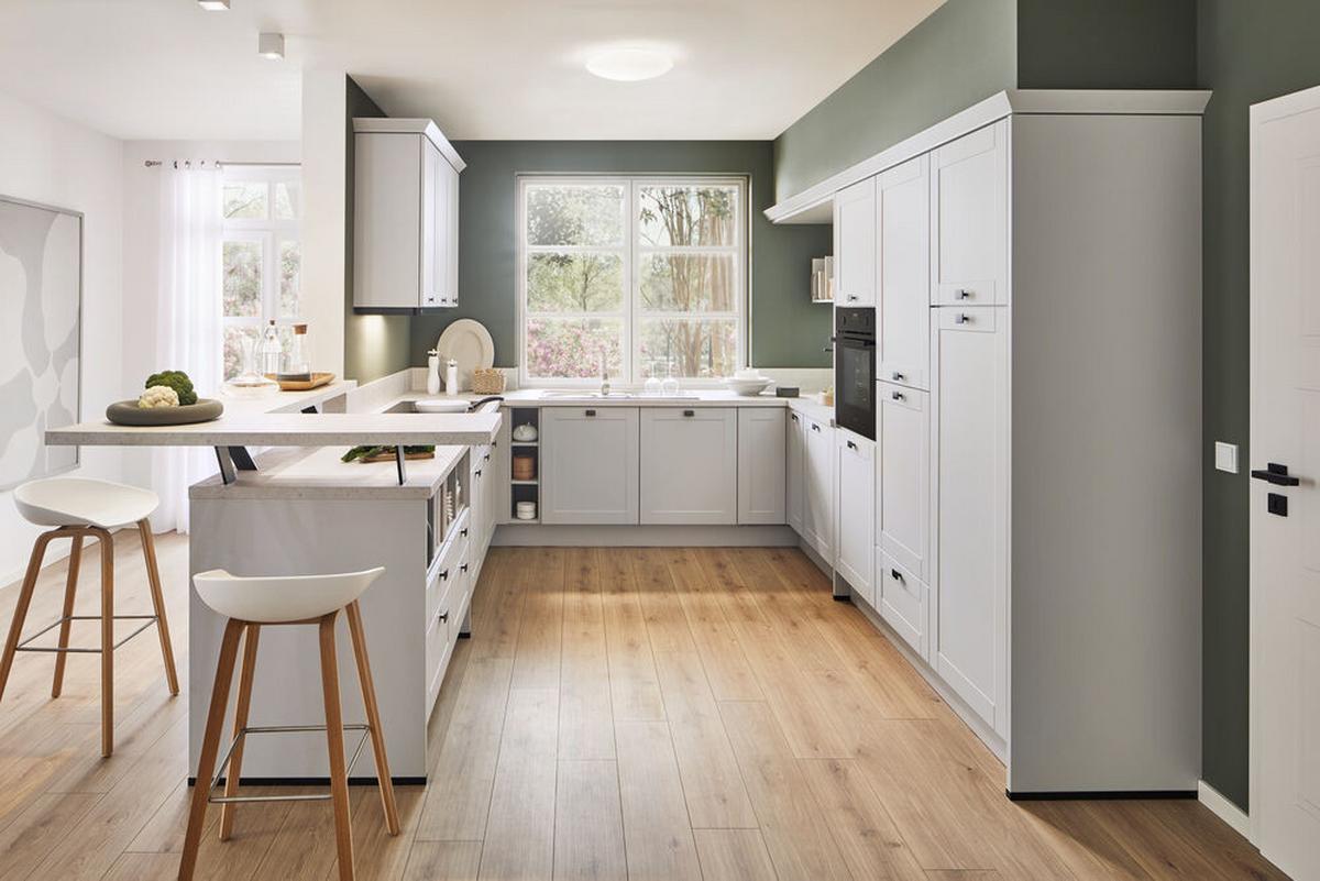 Einbauküchen Pn 435 Frei Planbar Landhausstil - Weiß Hochglanz/Eichefarben, Holzwerkstoff - Pino