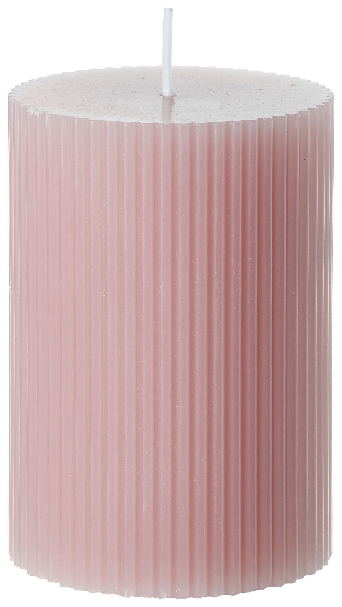 VÁLCOVÁ SVÍČKA STRIPES - bílá/růžová, přírodní materiály (7/10cm) - Premium Living