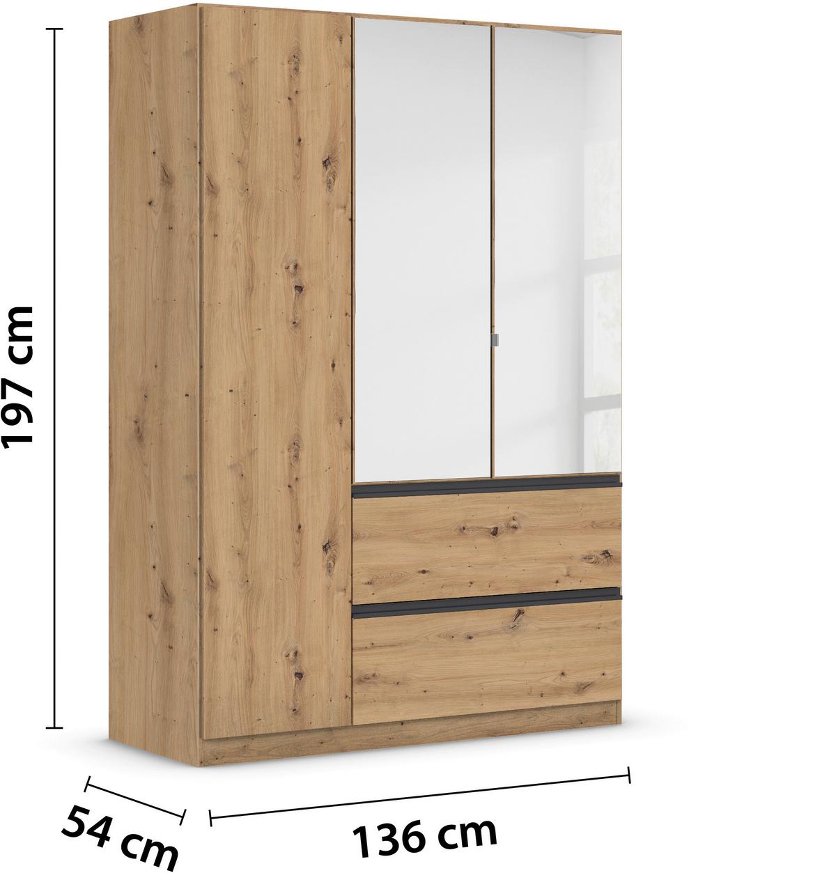 Drehtürenschrank Costa Eiche Artisan Dekor - Eiche Artisan, MODERN, Holzwerkstoff (136/197/54cm) - Rauch Möbel