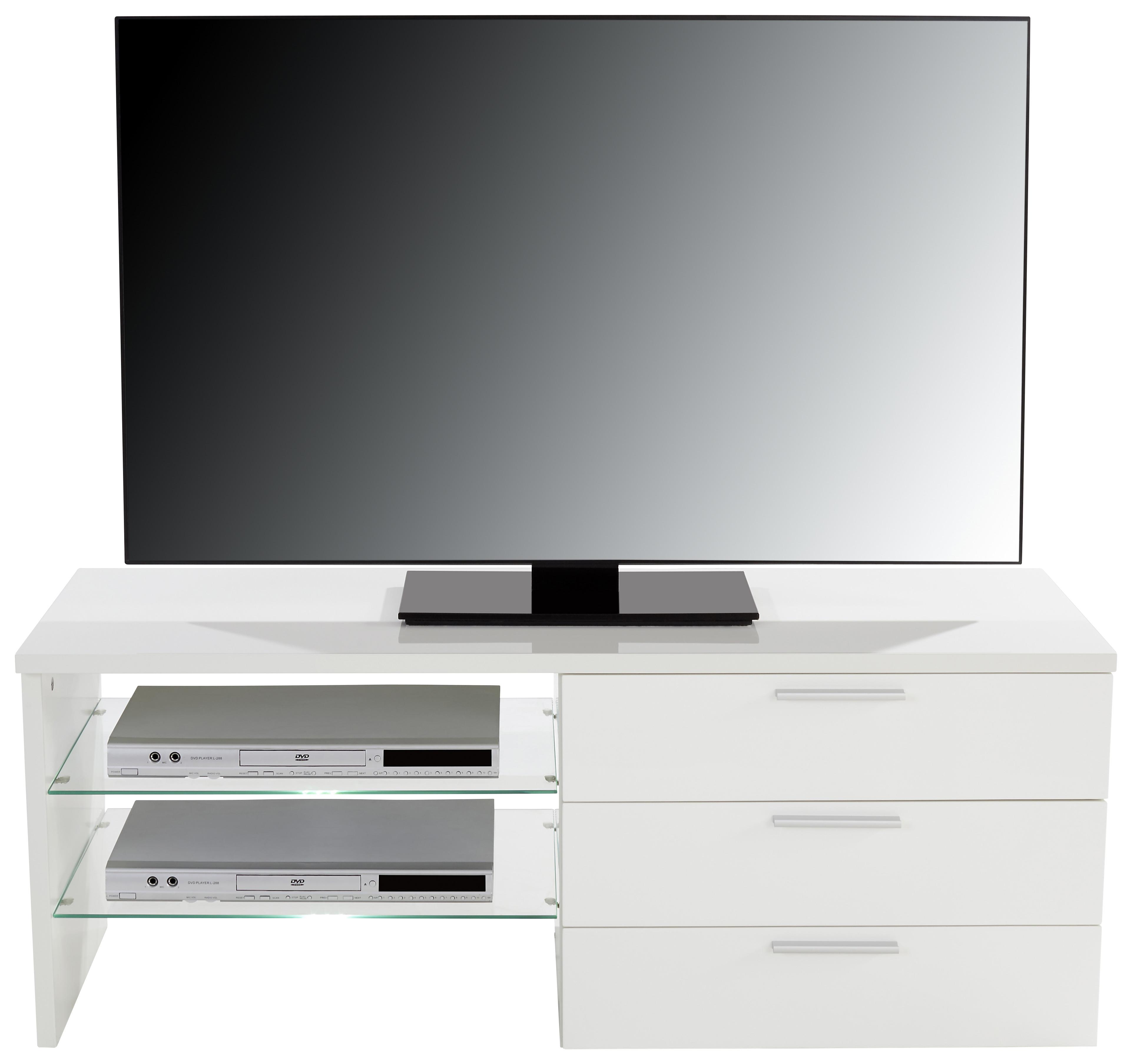 TV STOLÍK MERLIN II NEW - biela/chrómová, Modern, kompozitné drevo/plast (118,4/47/39,5cm)