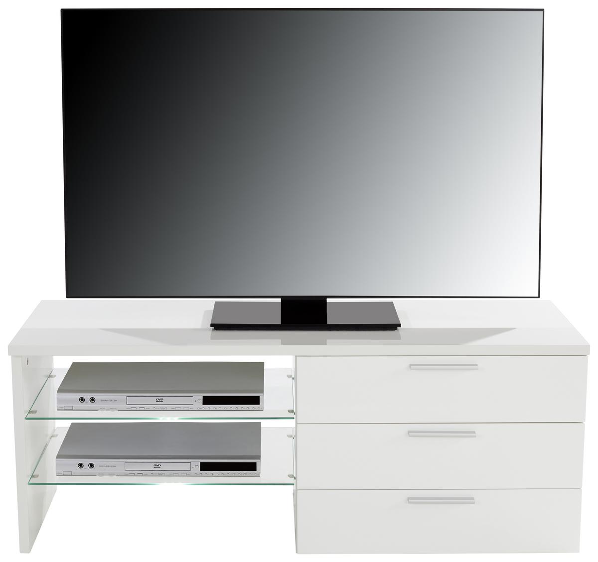 TV STOLÍK MERLIN II NEW - biela/chrómová, Modern, kompozitné drevo/plast (118,4/47/39,5cm)