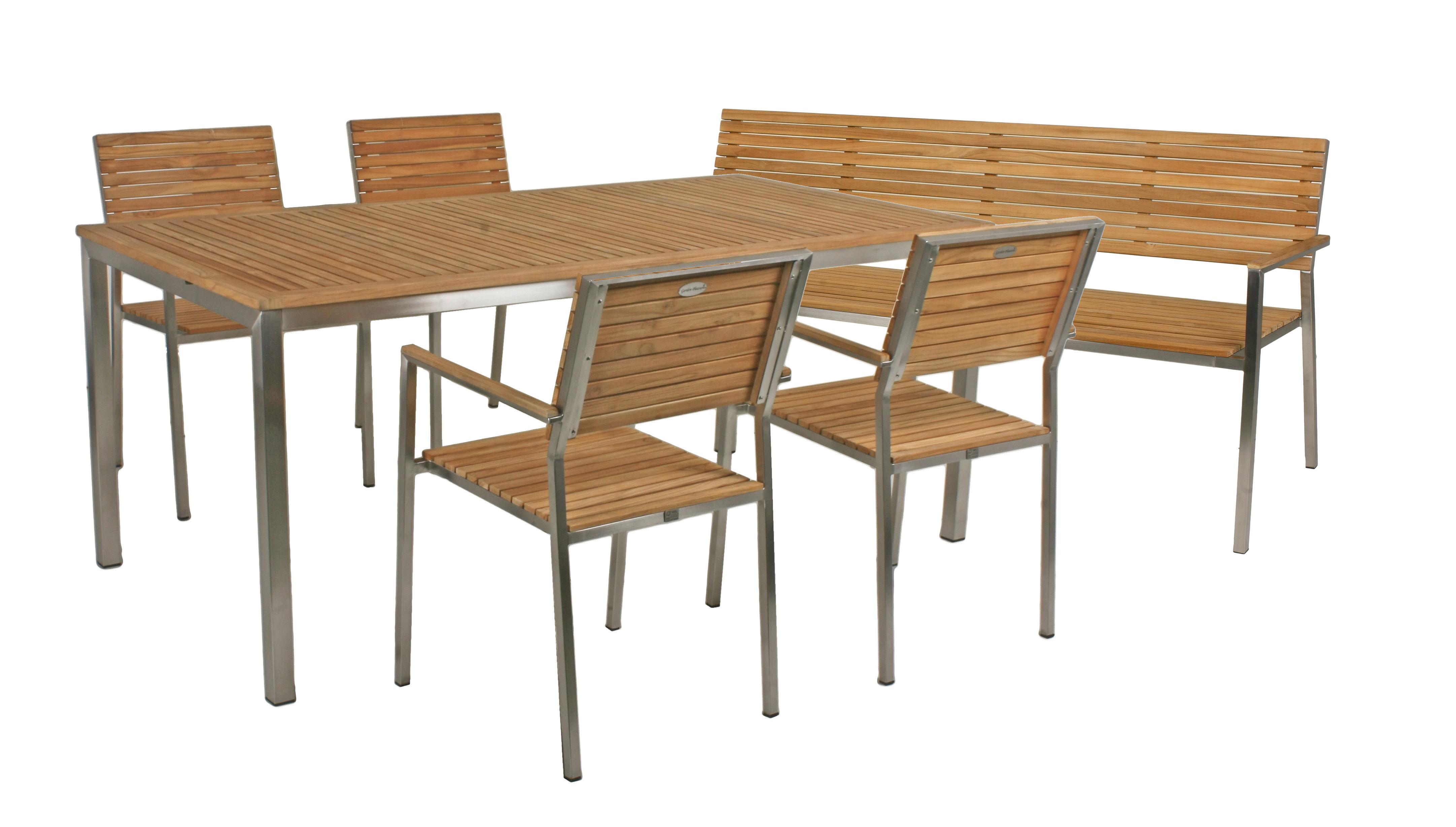 Tischgruppe Denver - Silberfarben/Braun, Basics, Holz/Metall - Gardenson