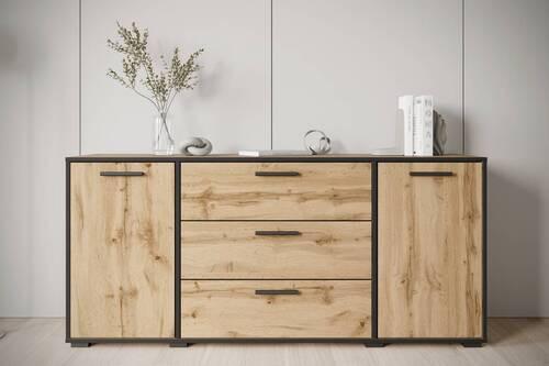 Sideboard Bogota Xl Eiche Wotan Dekor - Eiche Wotan/Schwarz, Basics, Holzwerkstoff (150/68/40cm) - MID.YOU