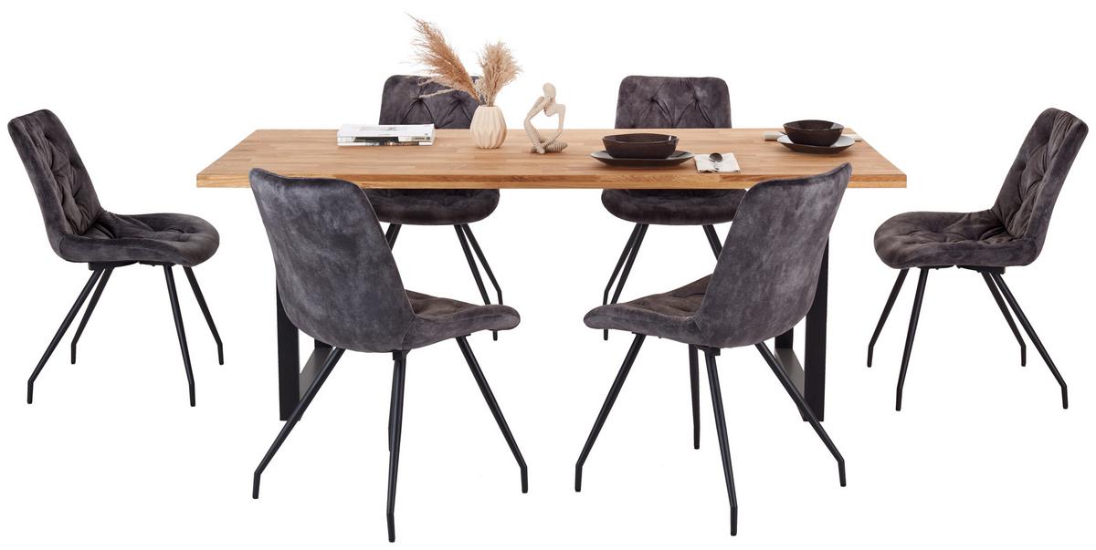 Esstisch mit Massivholz-Platte Barbara 200x100 cm Eiche - Eichefarben/Schwarz, MODERN, Holzwerkstoff/Metall (200/75/100cm)