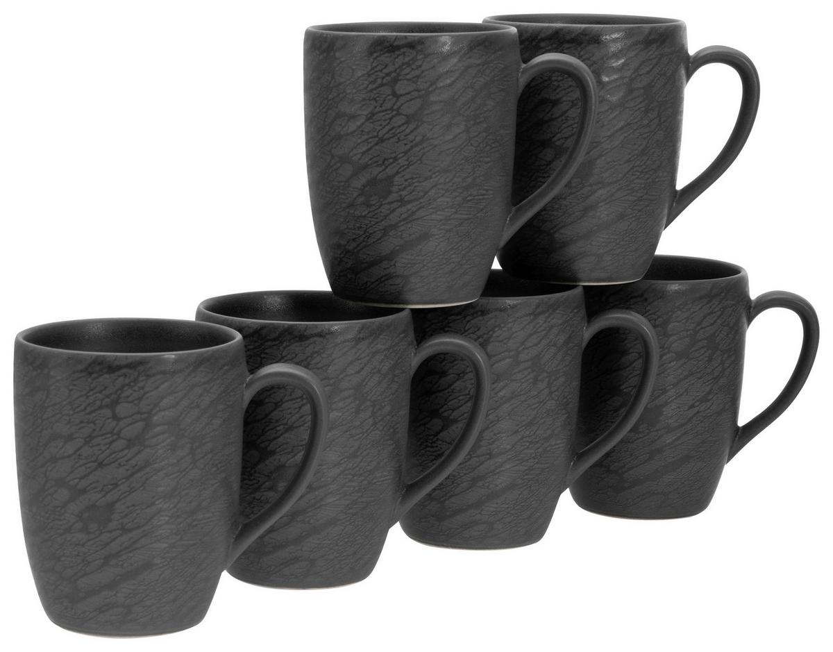 Kaffeebecher Steinzeug 300 ml 6 Stk. Schwarz Rondo - Schwarz, Basics, Keramik (0,3l) - Creatable