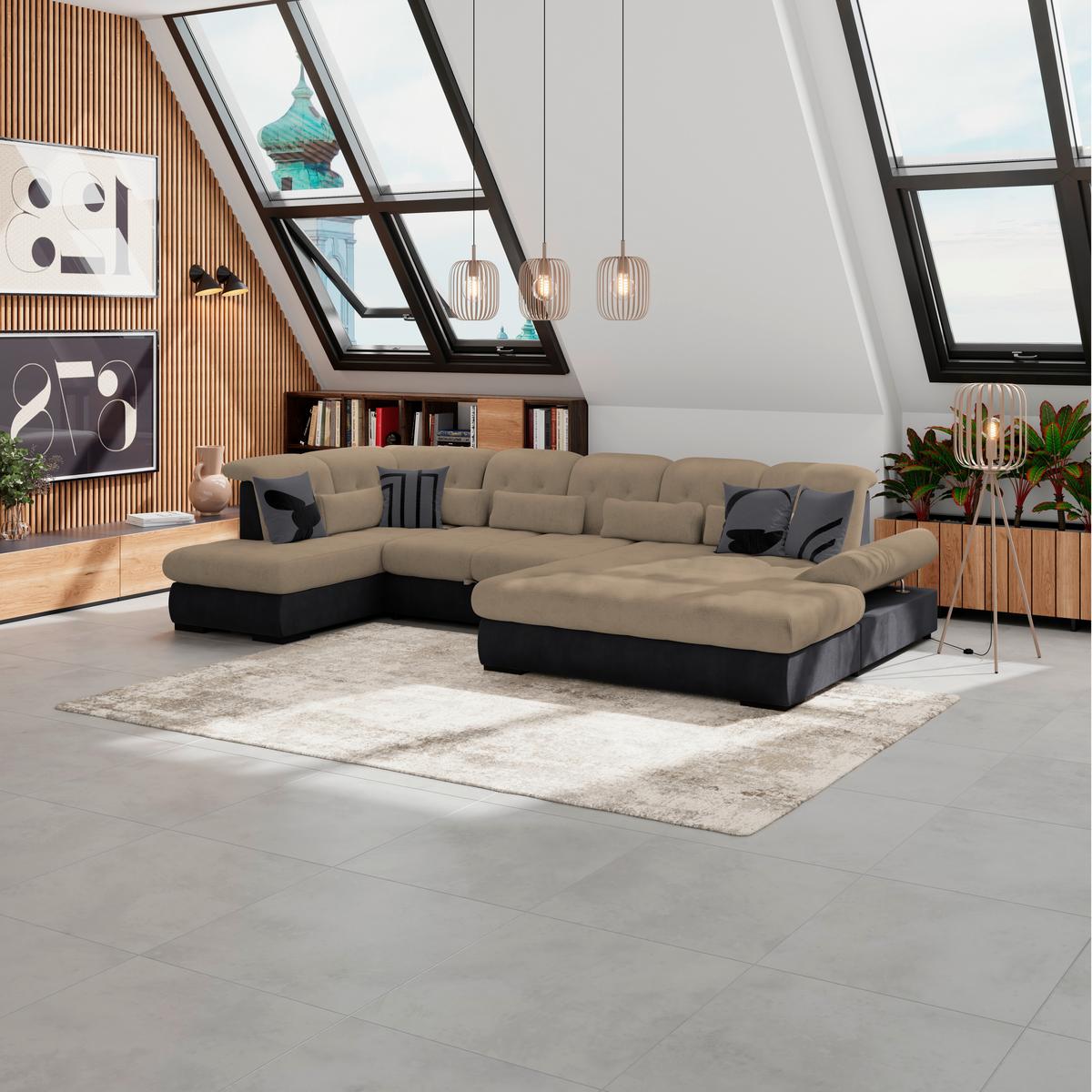 Wohnlandschaft Madera Mit Schlaffunktion Dunkelbraun - Dunkelbraun/Anthrazit, KONVENTIONELL, Kunststoff/Textil (212/358/190cm)