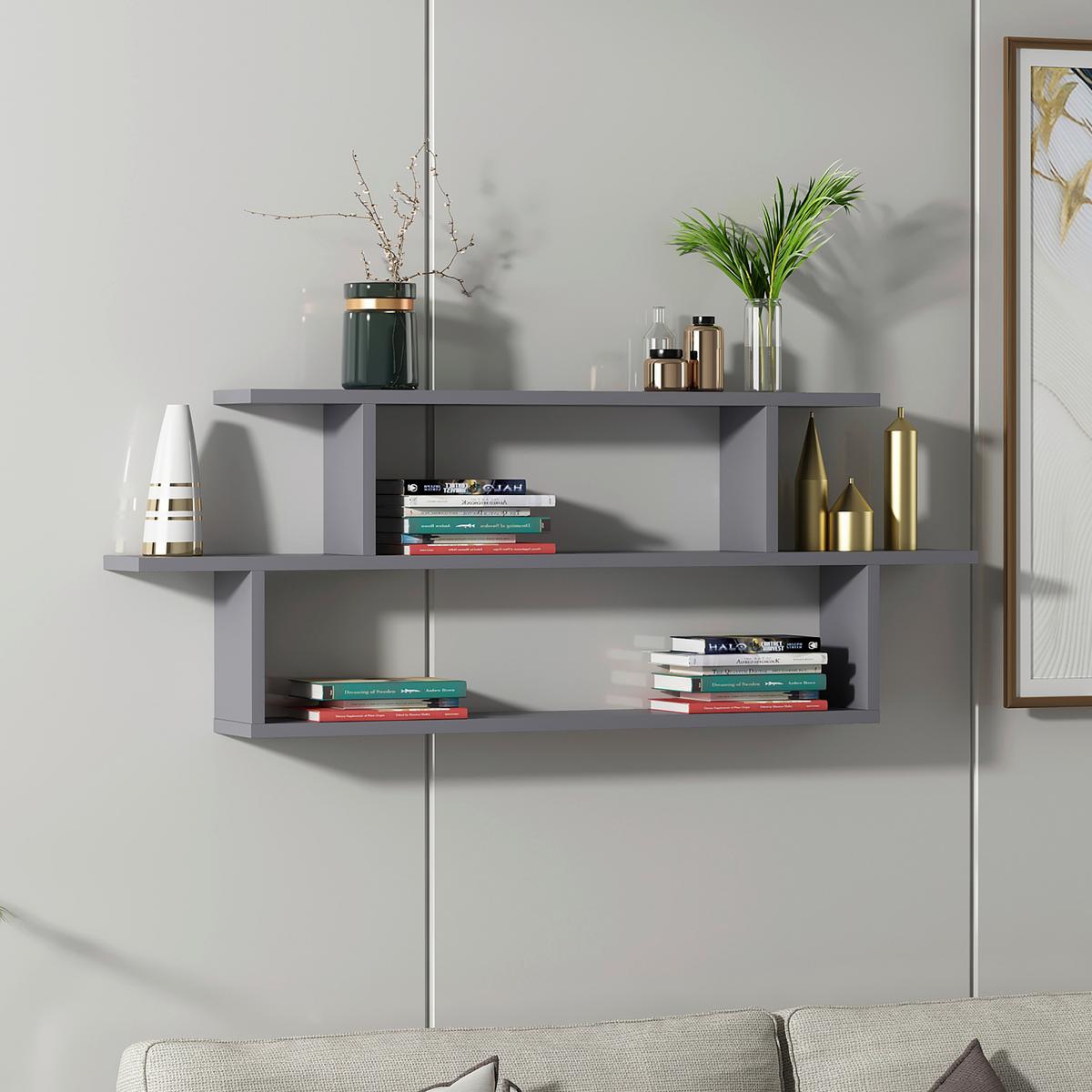 Wandregal Seneca - Anthrazit, Design, Holzwerkstoff (120/44,6/14,6cm) - MID.YOU