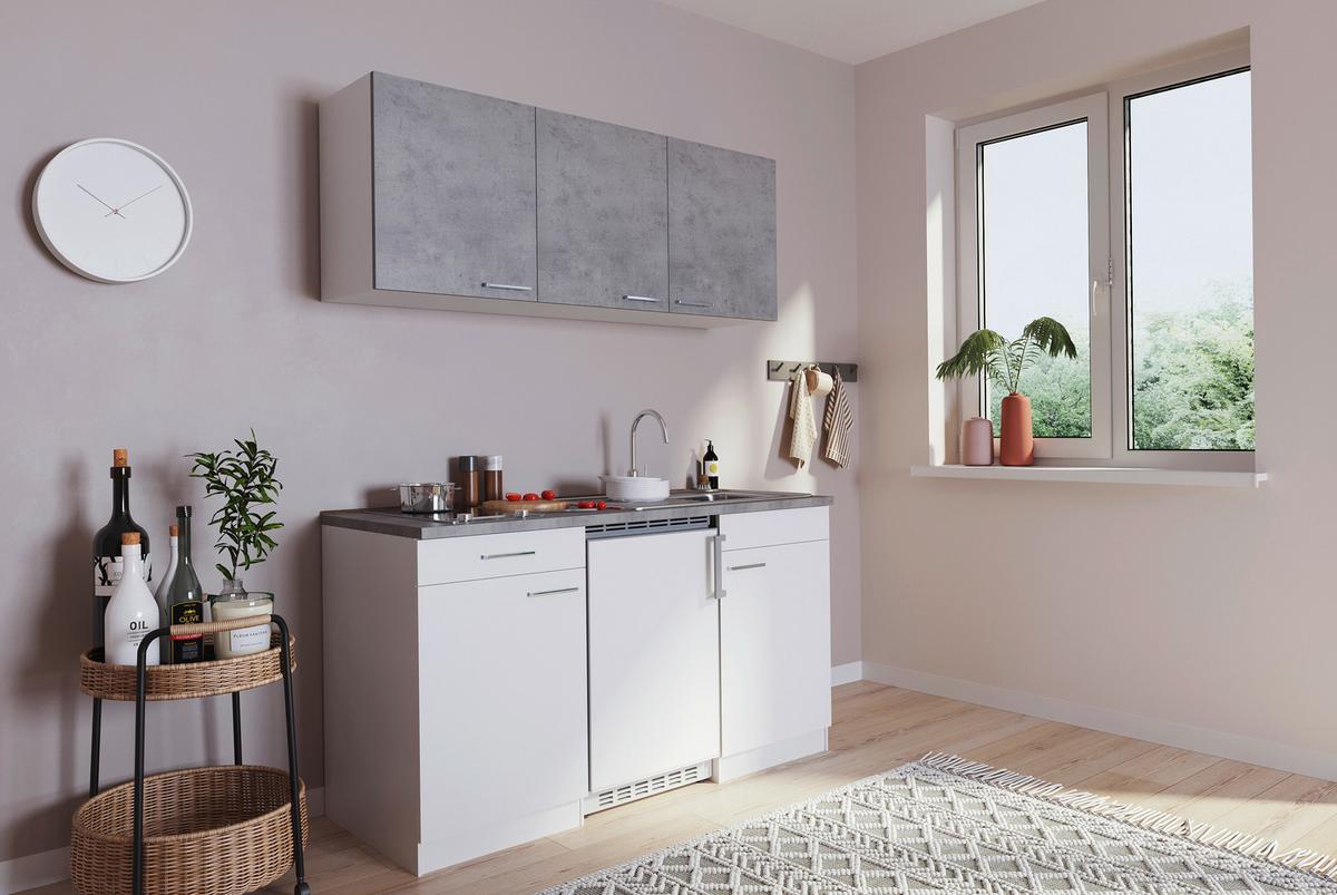 Miniküche Mit Kühlschrank Und Kochfeld B: 150 Cm Grau/weiß - Weiß/Grau, KONVENTIONELL, Holzwerkstoff (150cm) - Respekta