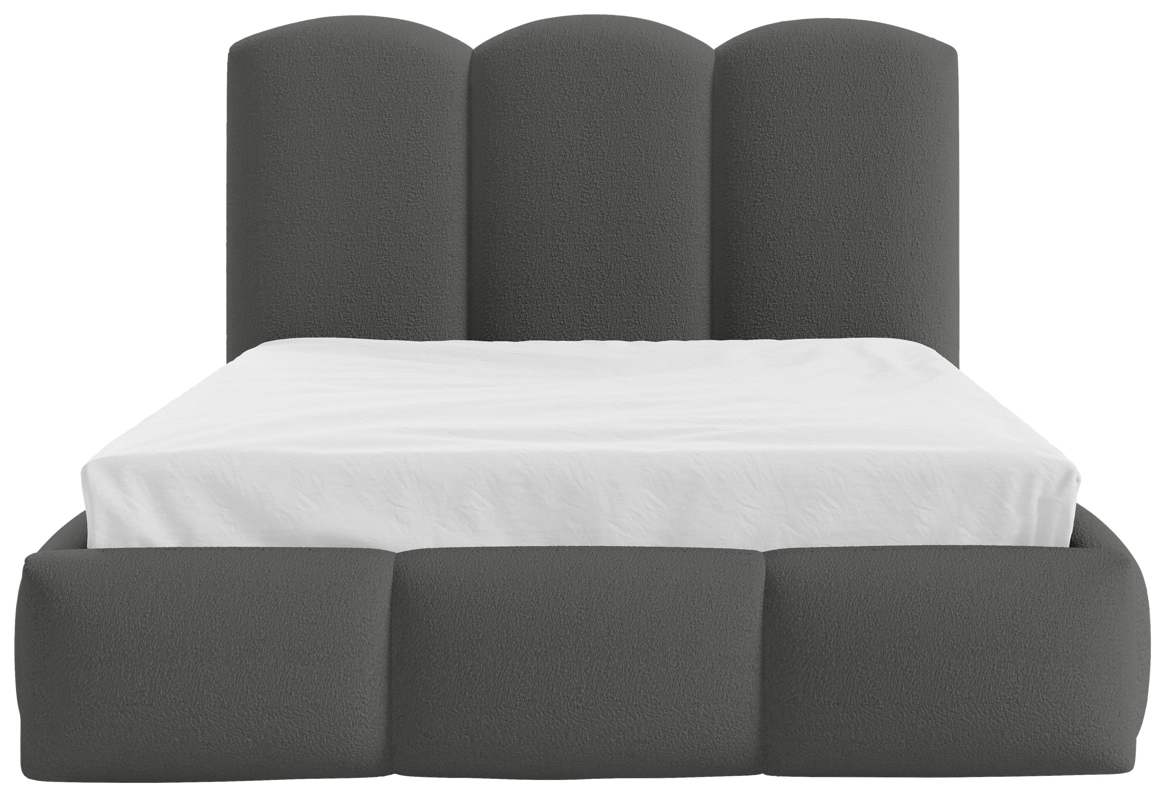 Posterbett Bero Boucle Grau, Lf: 200x200 Cm - Buchefarben/Schwarz, Trend, Holz/Textil (200/200cm)