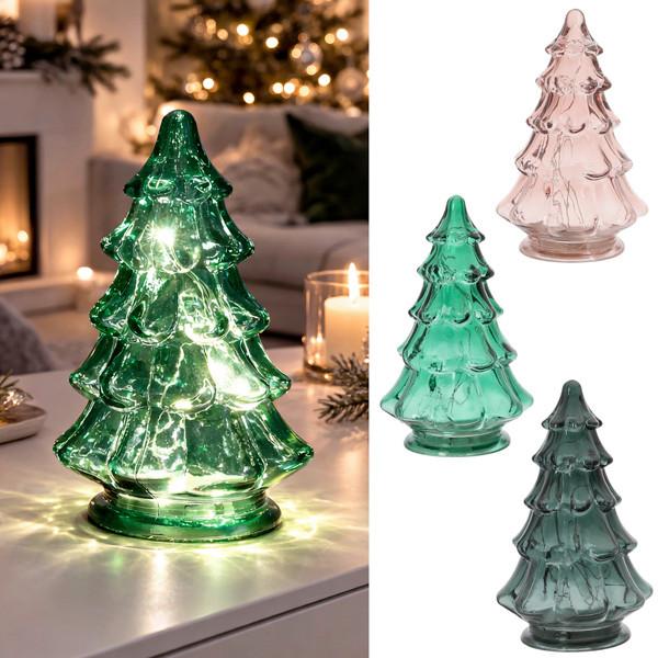 LED-WEIHNACHTSFIGUR SARAH - Dunkelgrün/Rot, Basics, Glas/Kunststoff (11,5/17,5/11,5cm)