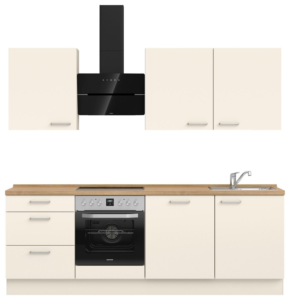 Kuchyňská linka 240 cm, magnóliová supermatná - barvy dubu/magnolie, Moderní, kov/kompozitní dřevo (240cm) - Nobilia
