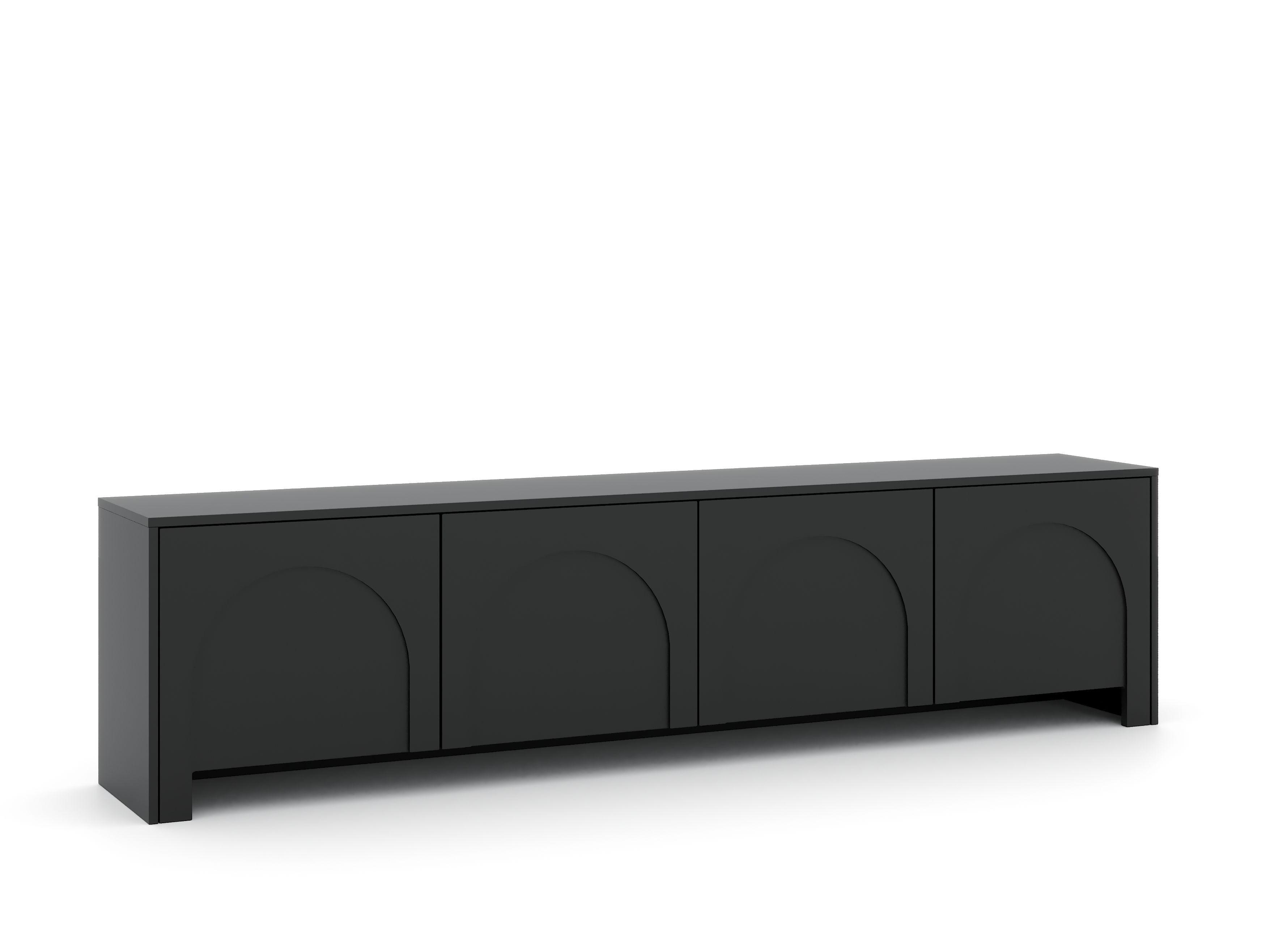 Čierna komoda, bezúchytkové otváranie, š: 204 cm - čierna, Design, kompozitné drevo (204/54/35cm)