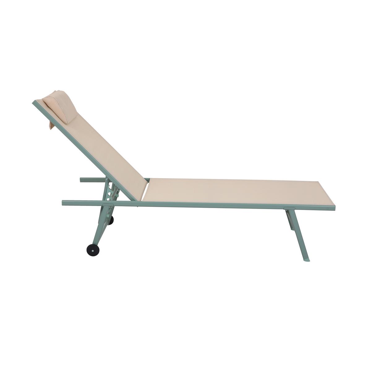 Dreibeinliege 2x Travis – Sonnenliege - Beige/Grün, Basics, Textil/Metall (55/97/185cm)