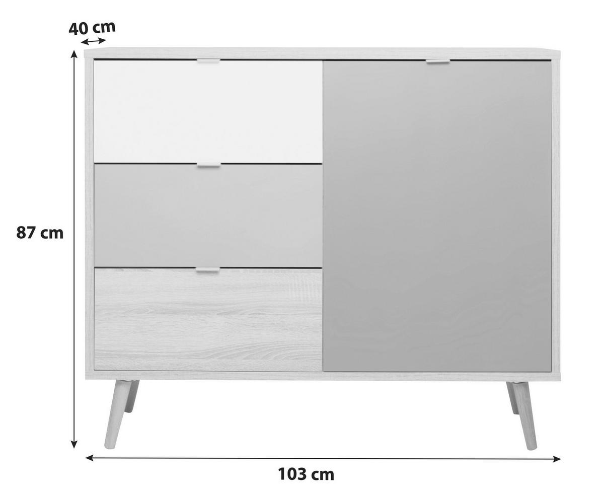 Kommode B 103cm Cuba 1-trend, Eiche Dekor/grau, Weiß, Petrol - Eichefarben/Petrol, Trend, Holzwerkstoff (103/87/40cm) - MID.YOU