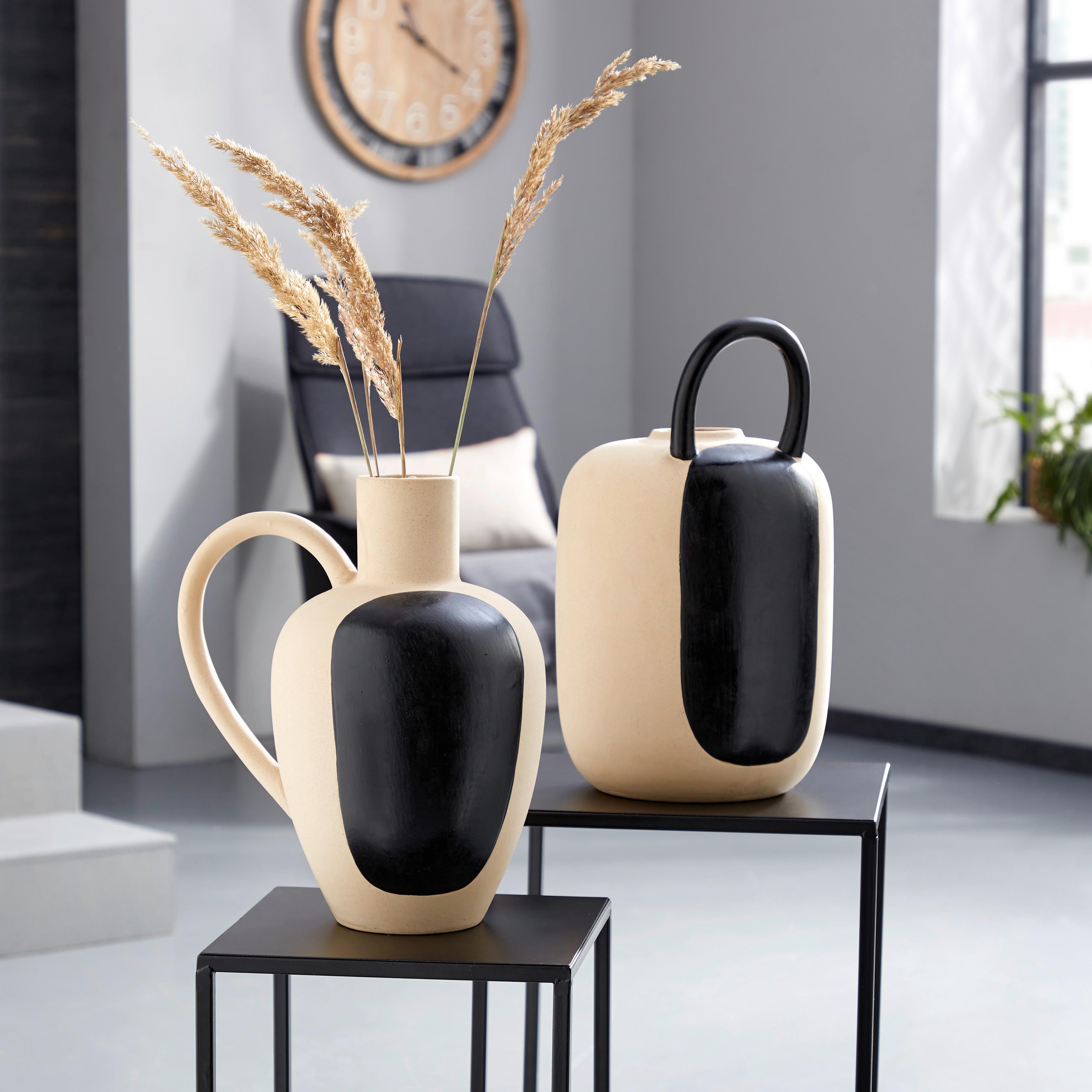 Vase Fabia Bauchig Steinzeug Schwarz/Sandfarben H: 32,5 cm - Sandfarben/Schwarz, Basics, Keramik (19/32,5cm) - Luca Bessoni