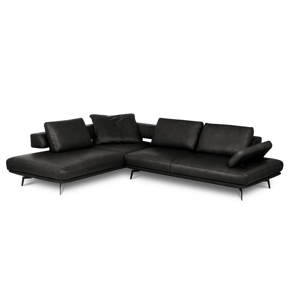 Ecksofa Como Echtleder Schwarz 237x306 - Schwarz/Grau, Design, Leder (237/306cm) - Livetastic