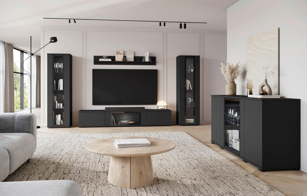 Kommode Caro Schwarz B: 150 cm - Schwarz, Design, Glas/Holzwerkstoff (150/69,7/39,5cm) - Livetastic