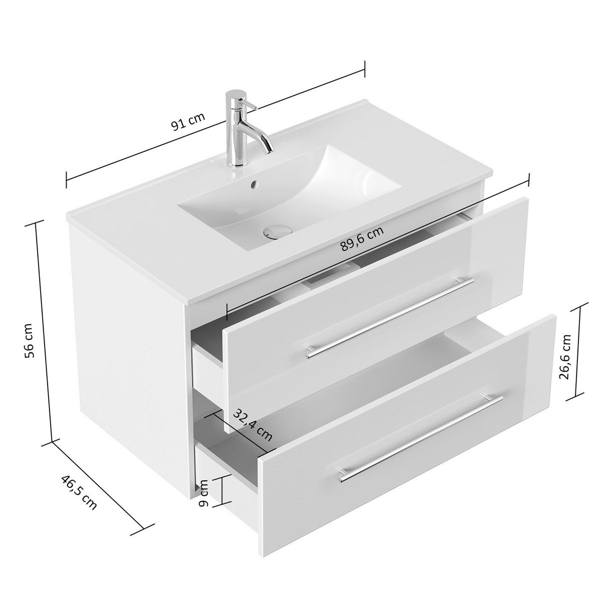 WASCHTISCHKOMBI Homeline, Eichefarben B: 91 cm - Eichefarben/Weiß, Basics, Keramik/Holzwerkstoff (91cm) - MID.YOU