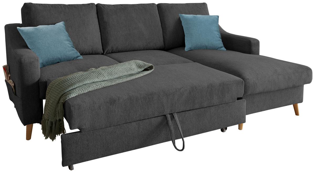 Ecksofa Valentina Schwarz S: 228/150cm - Blau/Schwarz, Design, Textil (228/150cm) - MID.YOU