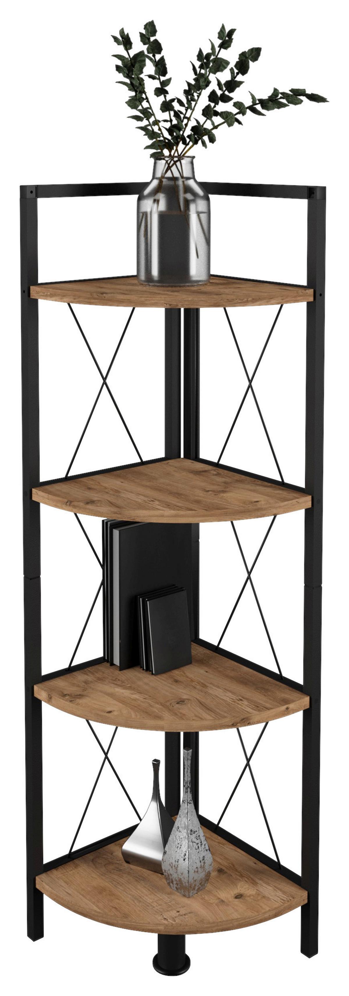 Eckregal Insasi Schwarz Honigeiche Dekor - Honigeiche/Schwarz, Design, Holzwerkstoff/Metall (34/123/34cm) - MID.YOU