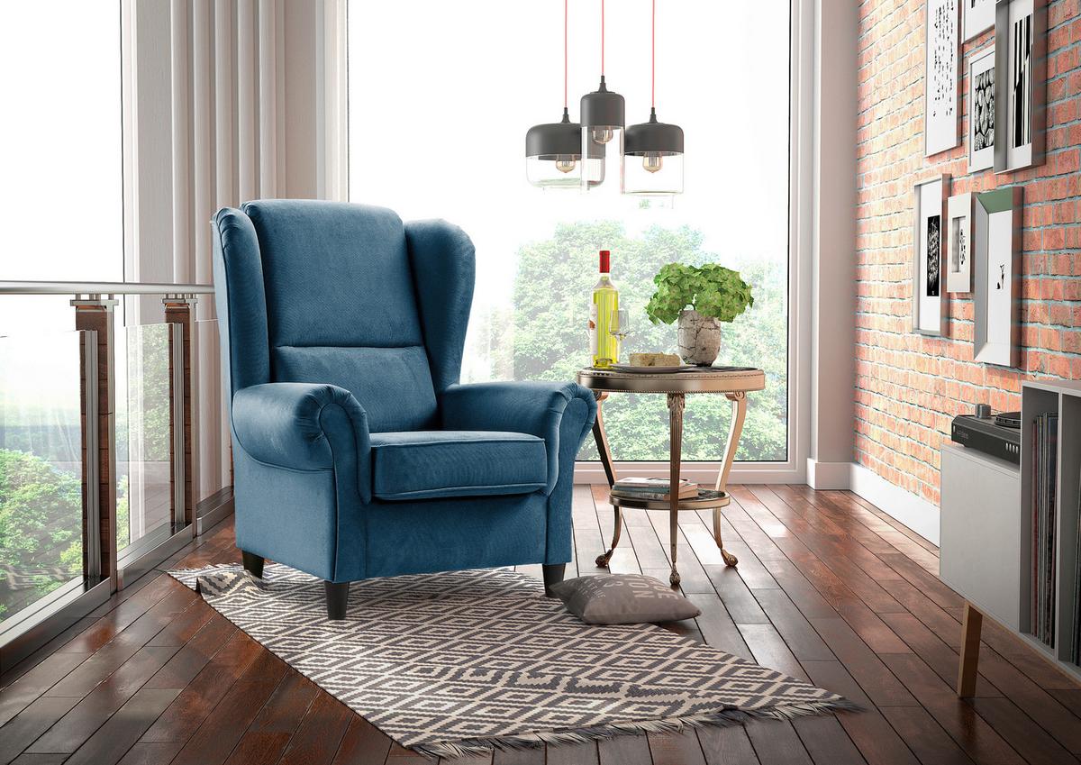 Ohrensessel Baron Blau B: 94 Cm - Blau/Schwarz, Design, Textil (94/112/92cm) - MID.YOU