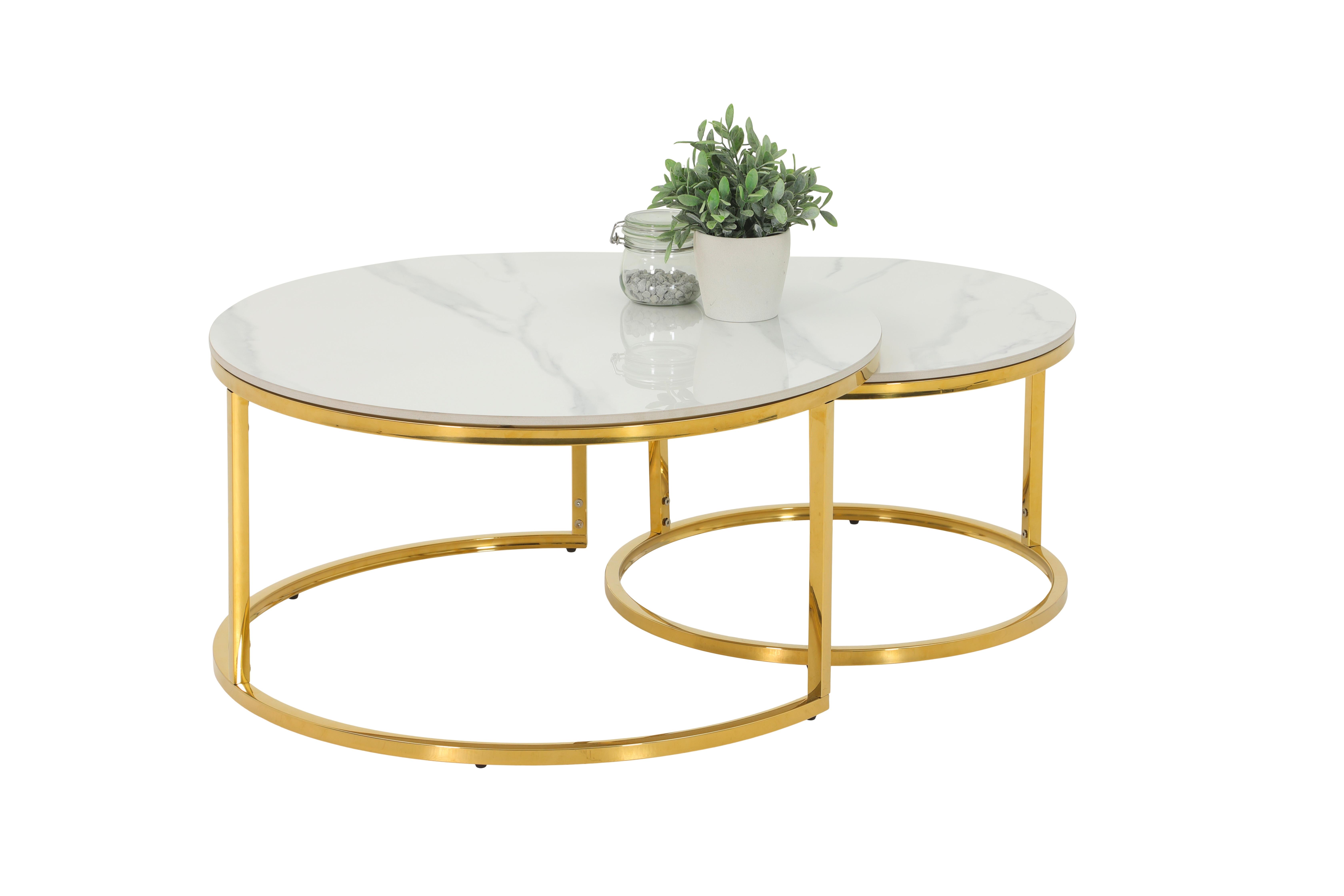 Couchtischset Joel Weiß D: 80/60 cm - Goldfarben/Weiß, Design, Stein (80/60/41/37cm) - Livetastic