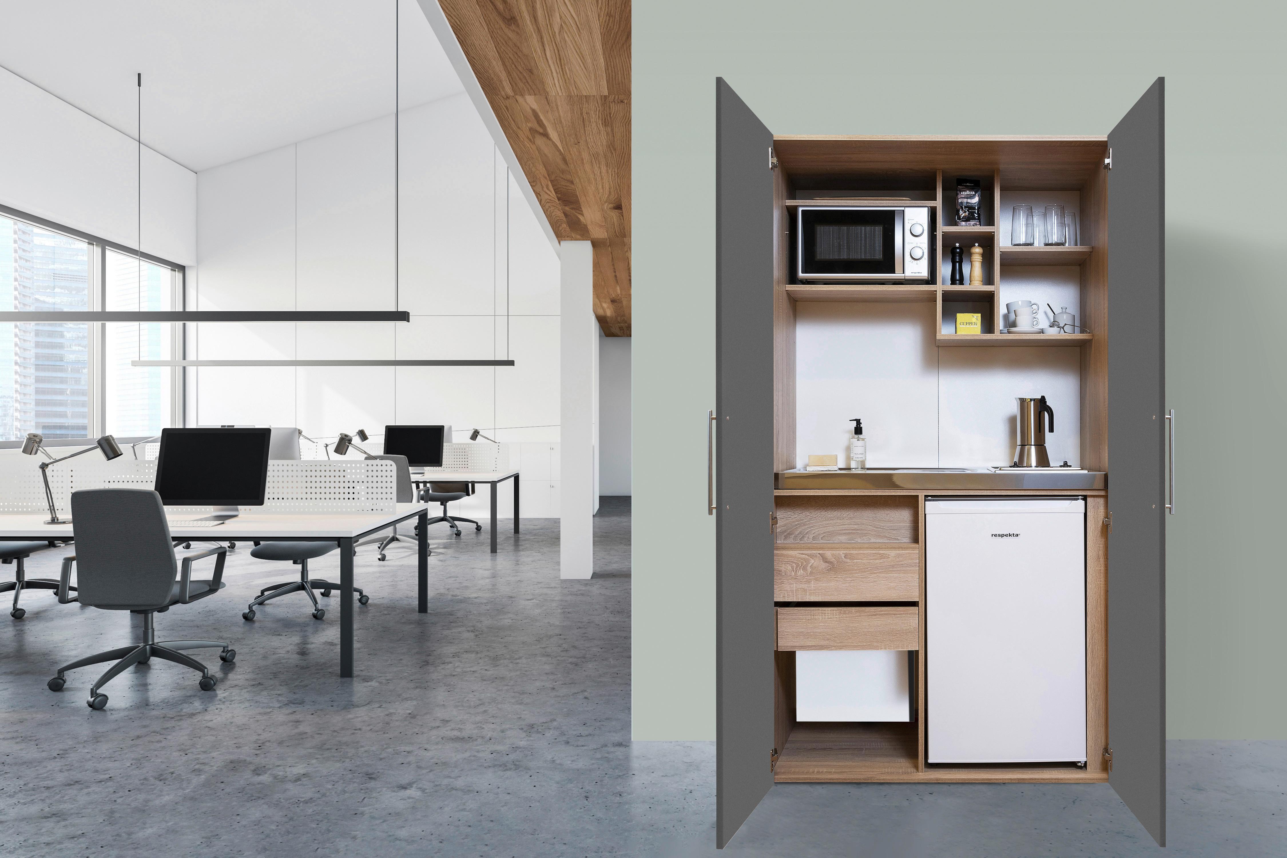 Schrankküche mit E-Geräte / Spüle 104 cm - Edelstahlfarben/Eichefarben, Basics, Holzwerkstoff/Metall (104/193/67cm) - Respekta
